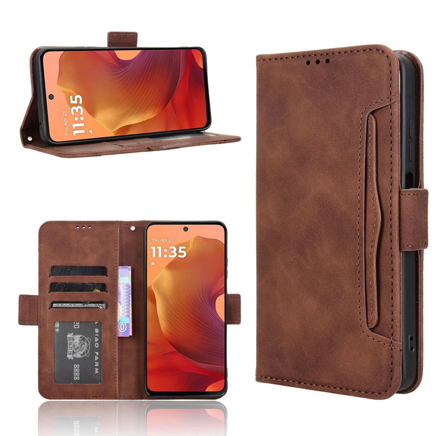 Motorola Moto G17 Skin Feel PU Leather Wallet Phone Case with Card Slots, Cash Pocket, Magnetic Closure, Built-In Stand, Full Protection TPU Cover