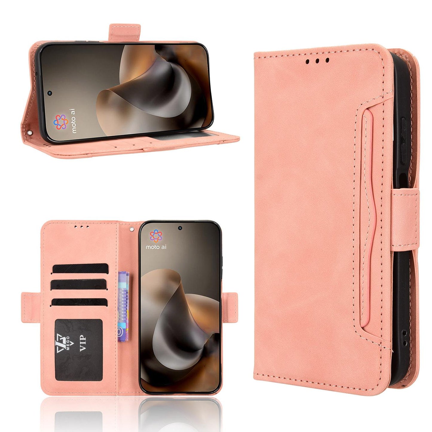 Motorola Moto G67 Skin Feel PU Leather Wallet Phone Case with Card Slots, Cash Pocket, Magnetic Closure, Built-In Stand, Full Protection TPU Cover