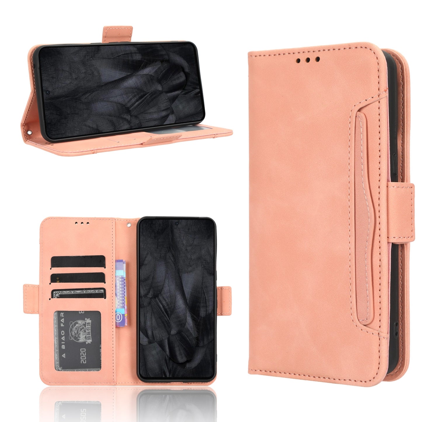 Google Pixel 8 Pro Skin Feel PU Leather Wallet Phone Case with Card Slots, Cash Pocket, Magnetic Closure, Built-In Stand, Full Protection TPU Cover