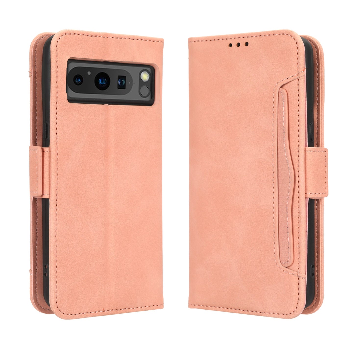 Google Pixel 8 Pro Skin Feel PU Leather Wallet Phone Case with Card Slots, Cash Pocket, Magnetic Closure, Built-In Stand, Full Protection TPU Cover