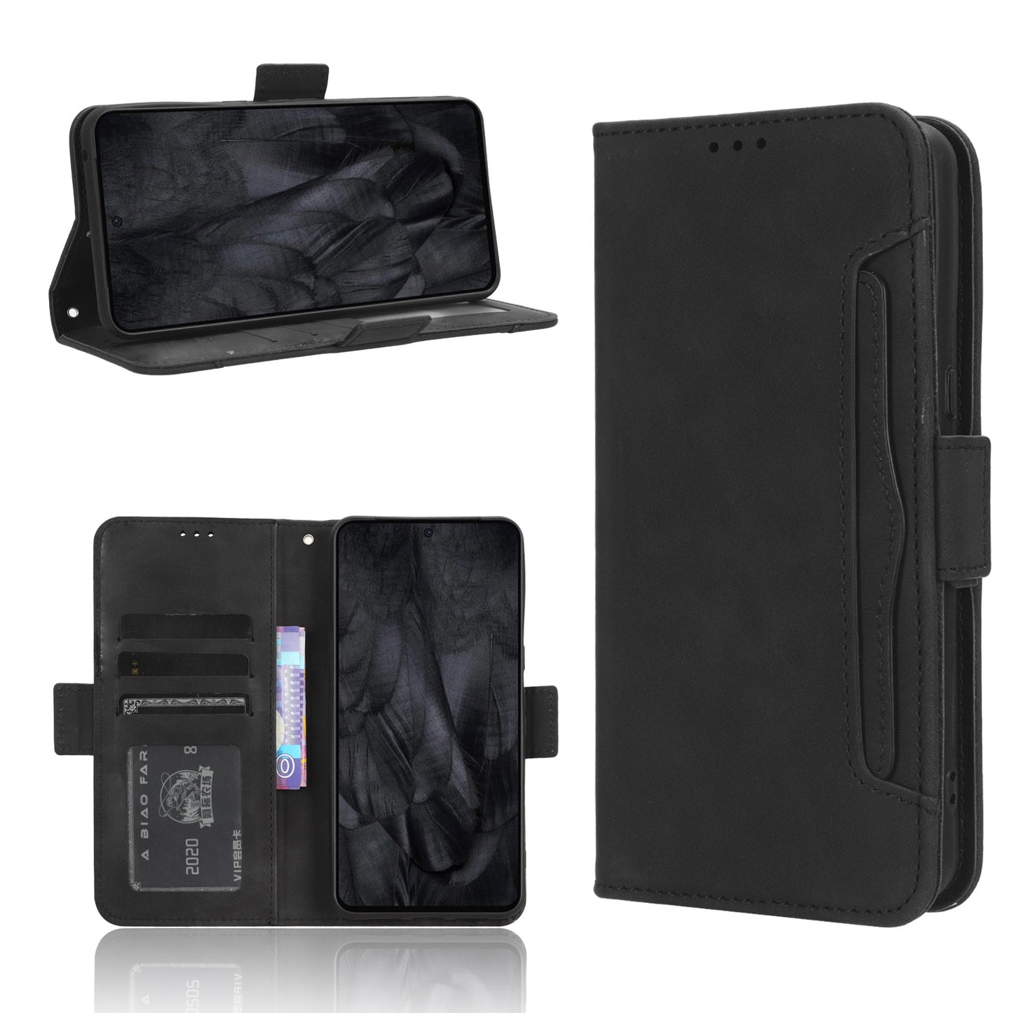 Google Pixel 8 Pro Skin Feel PU Leather Wallet Phone Case with Card Slots, Cash Pocket, Magnetic Closure, Built-In Stand, Full Protection TPU Cover