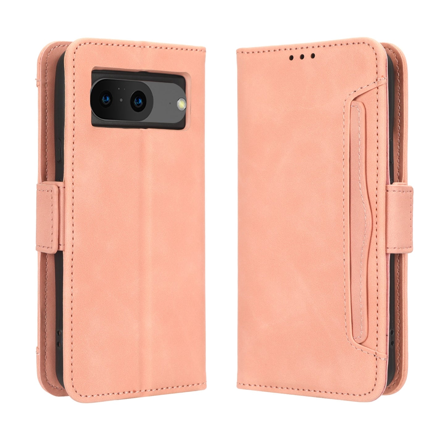 Google Pixel 8 Skin Feel PU Leather Wallet Phone Case with Card Slots, Cash Pocket, Magnetic Closure, Built-In Stand, Full Protection TPU Cover