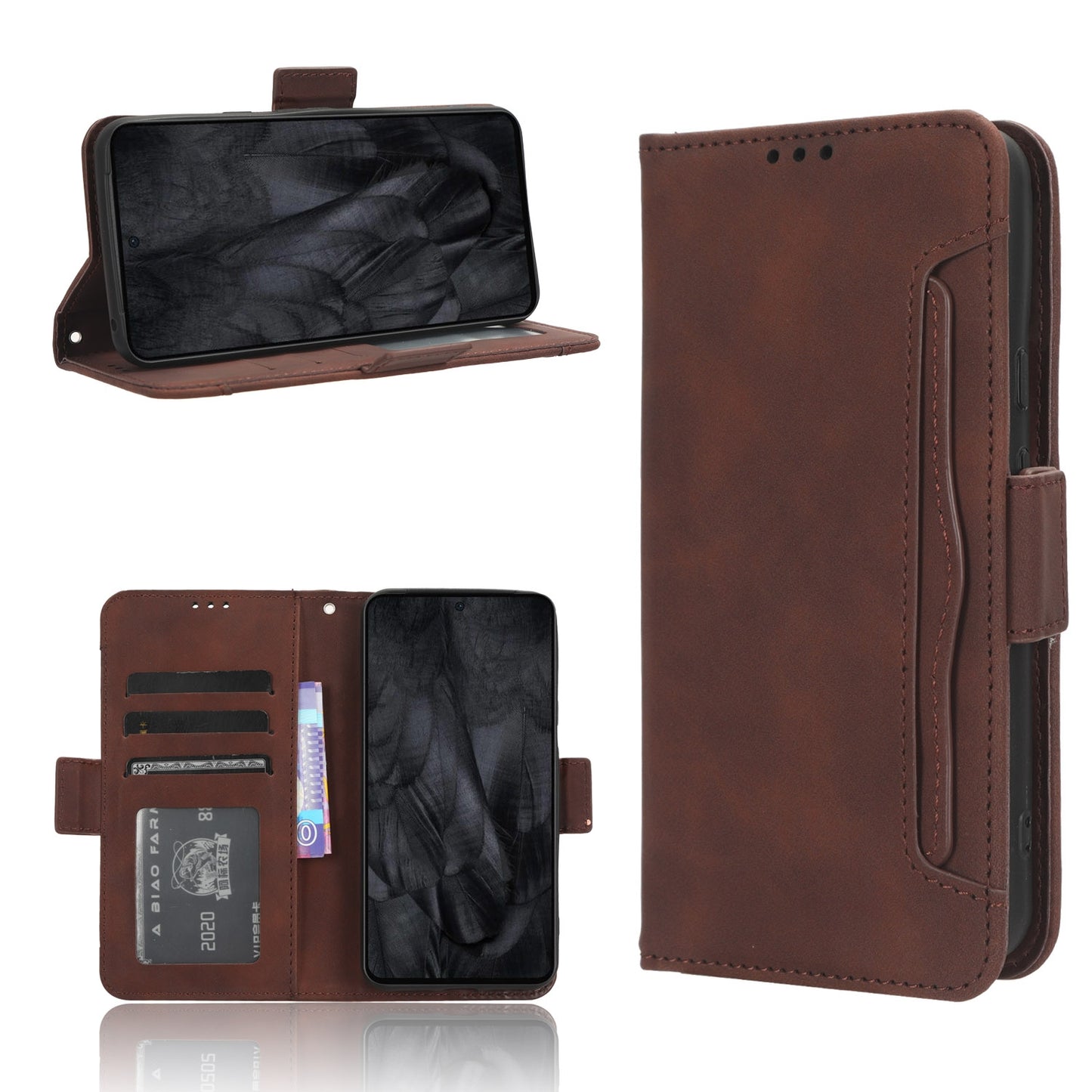 Google Pixel 8 Skin Feel PU Leather Wallet Phone Case with Card Slots, Cash Pocket, Magnetic Closure, Built-In Stand, Full Protection TPU Cover