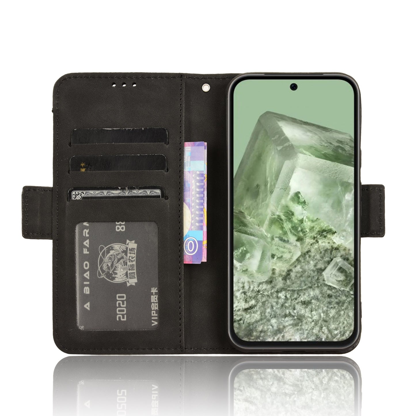 Google Pixel 8a Skin Feel PU Leather Wallet Phone Case with Card Slots, Cash Pocket, Magnetic Closure, Built-In Stand, Full Protection TPU Cover