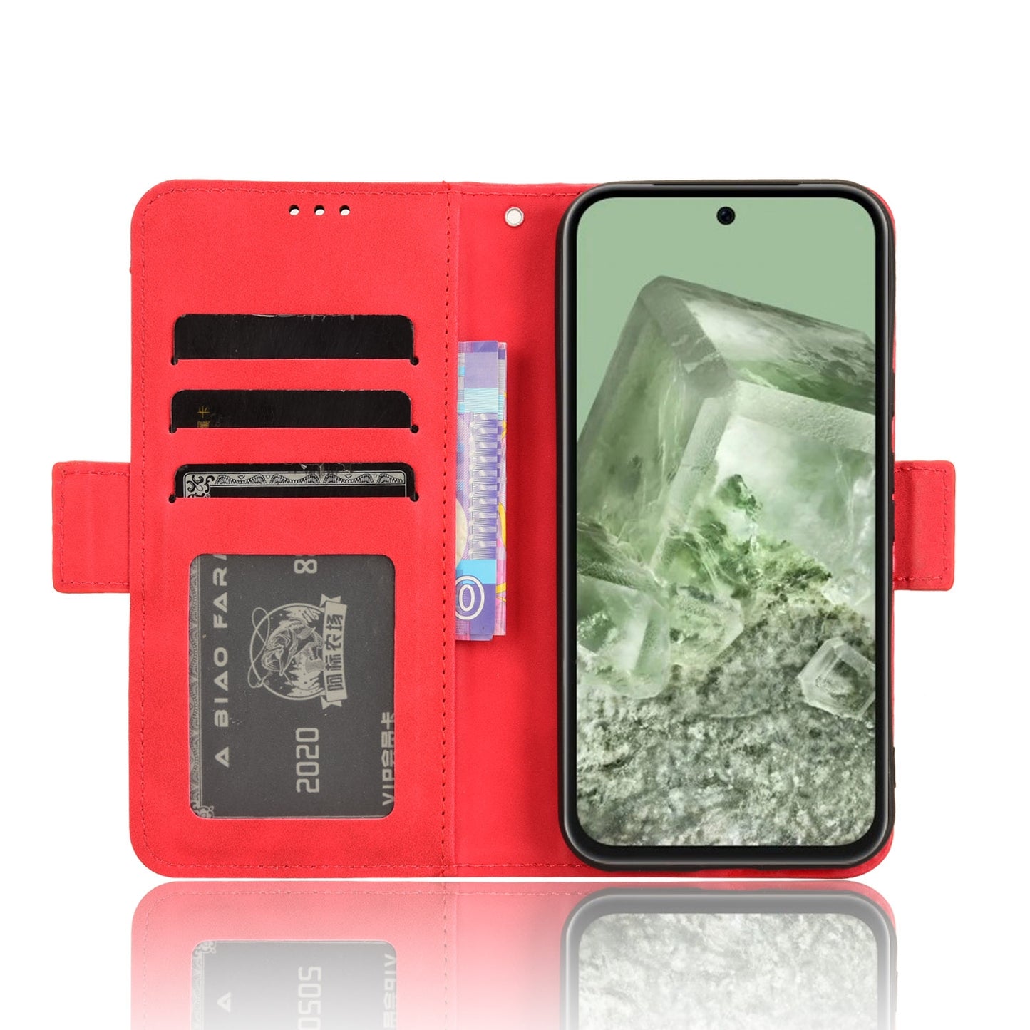 Google Pixel 8a Skin Feel PU Leather Wallet Phone Case with Card Slots, Cash Pocket, Magnetic Closure, Built-In Stand, Full Protection TPU Cover