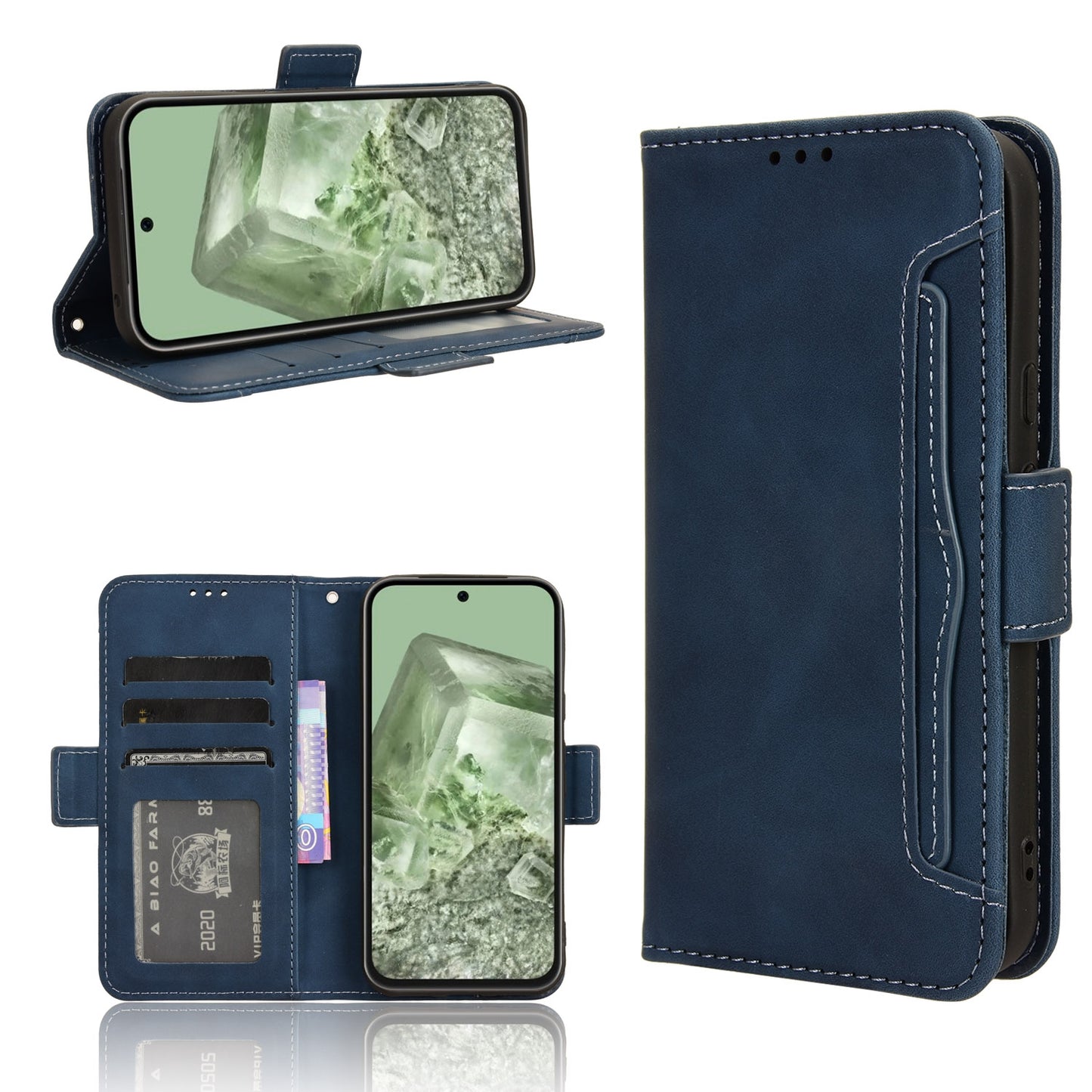 Google Pixel 8a Skin Feel PU Leather Wallet Phone Case with Card Slots, Cash Pocket, Magnetic Closure, Built-In Stand, Full Protection TPU Cover