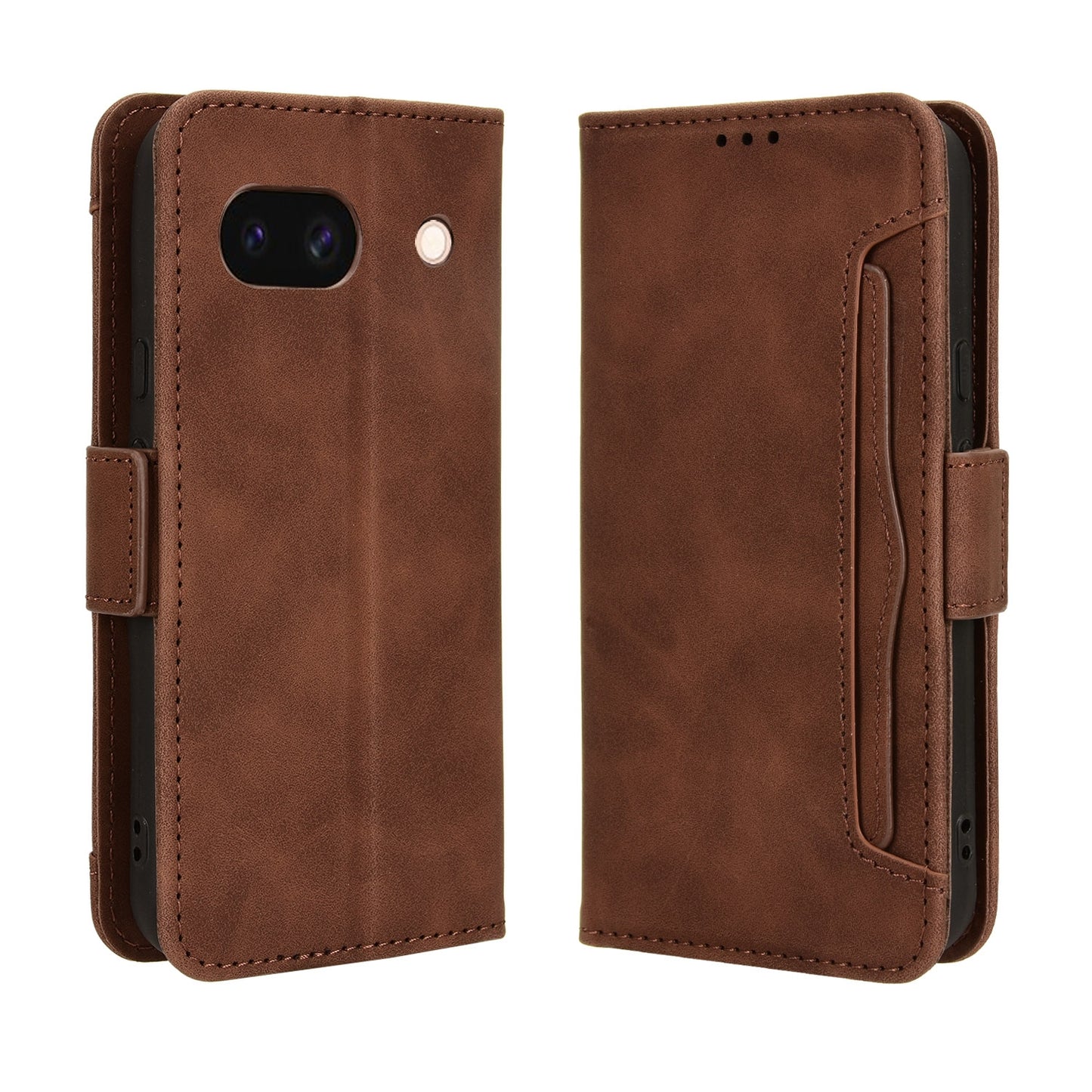 Google Pixel 8a Skin Feel PU Leather Wallet Phone Case with Card Slots, Cash Pocket, Magnetic Closure, Built-In Stand, Full Protection TPU Cover