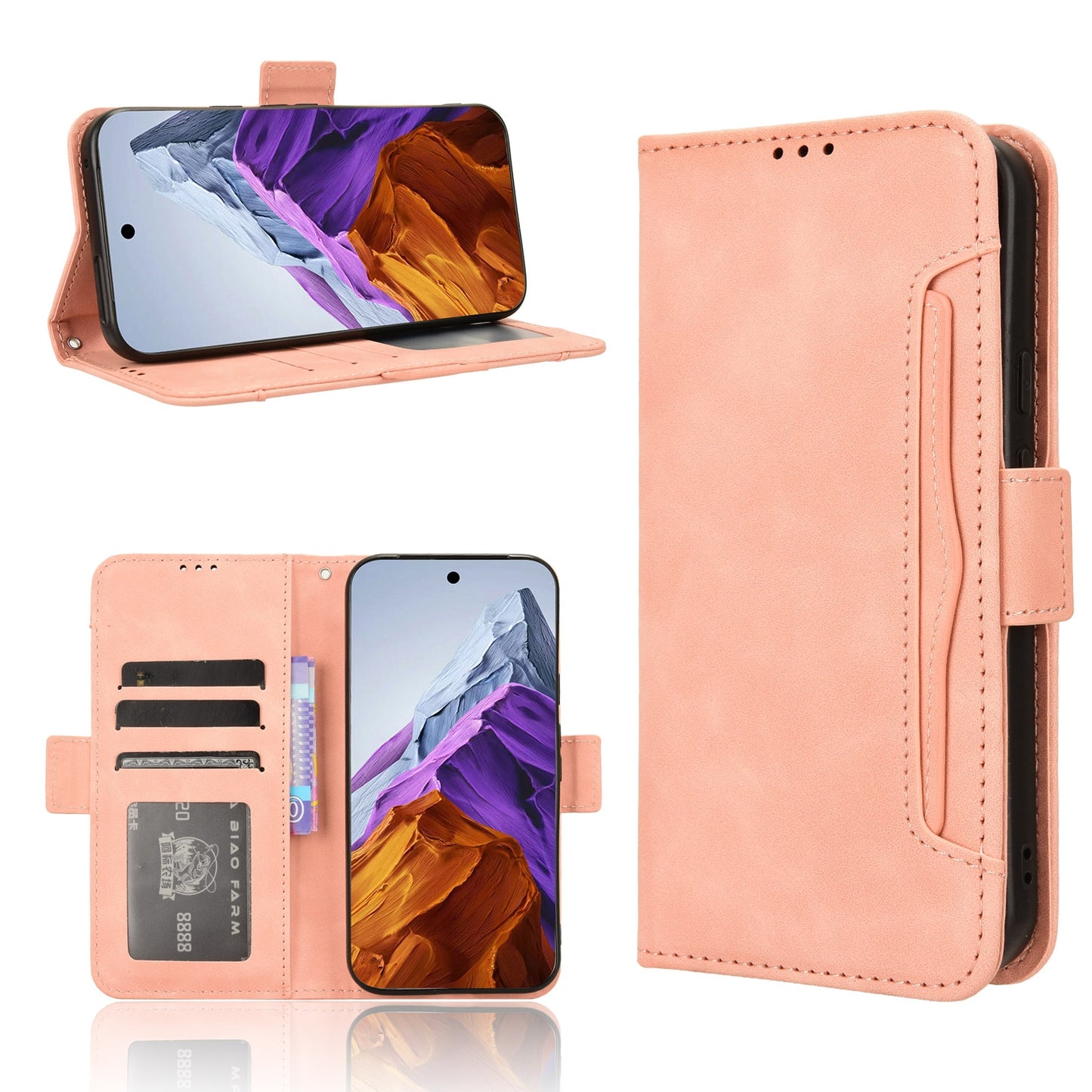 Google Pixel 9 Pro Skin Feel PU Leather Wallet Phone Case with Card Slots, Cash Pocket, Magnetic Closure, Built-In Stand, Full Protection TPU Cover