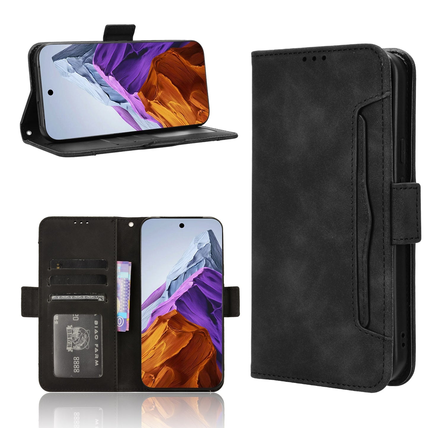 Google Pixel 9 Skin Feel PU Leather Wallet Phone Case with Card Slots, Cash Pocket, Magnetic Closure, Built-In Stand, Full Protection TPU Cover