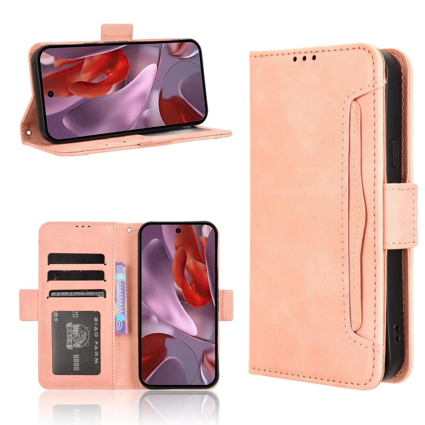 Google Pixel 9a Skin Feel PU Leather Wallet Phone Case with Card Slots, Cash Pocket, Magnetic Closure, Built-In Stand, Full Protection TPU Cover