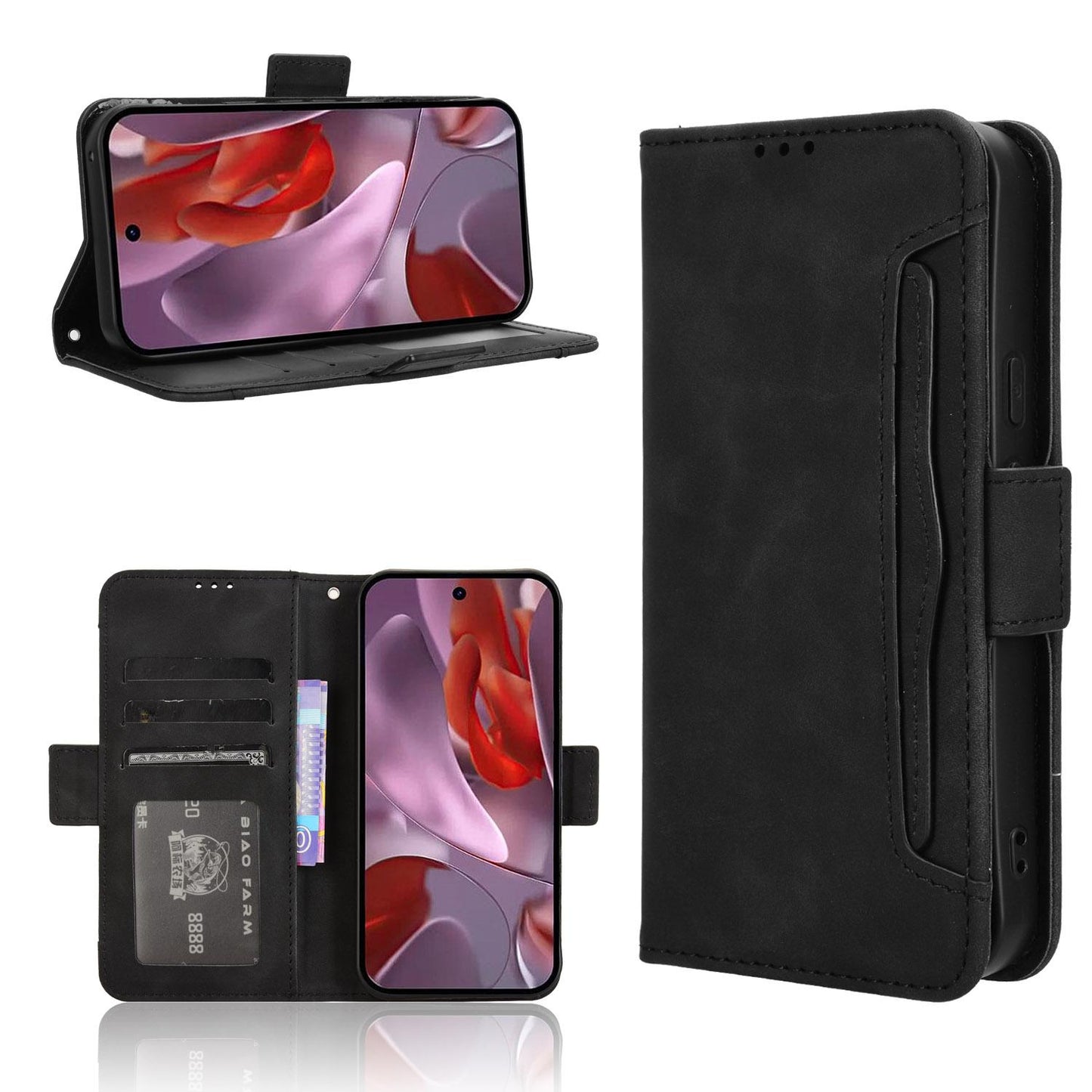 Google Pixel 9a Skin Feel PU Leather Wallet Phone Case with Card Slots, Cash Pocket, Magnetic Closure, Built-In Stand, Full Protection TPU Cover