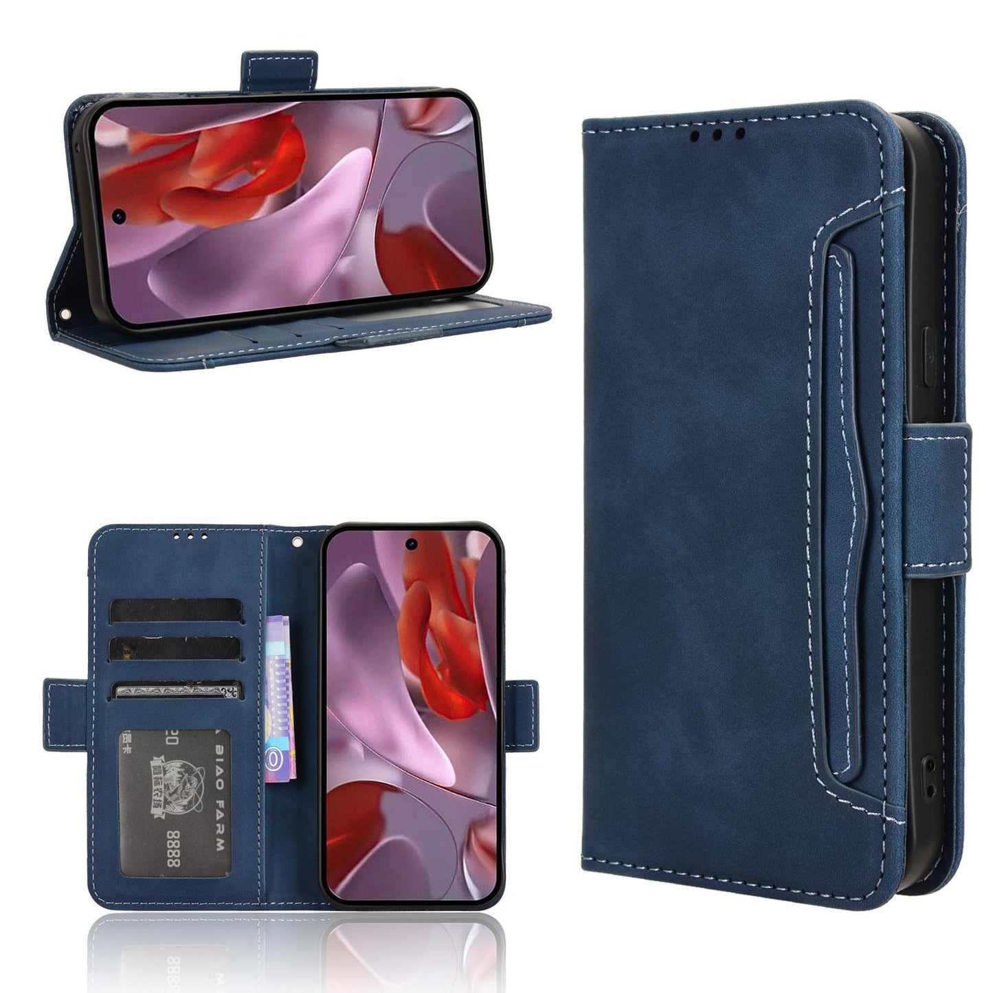 Google Pixel 9a Skin Feel PU Leather Wallet Phone Case with Card Slots, Cash Pocket, Magnetic Closure, Built-In Stand, Full Protection TPU Cover