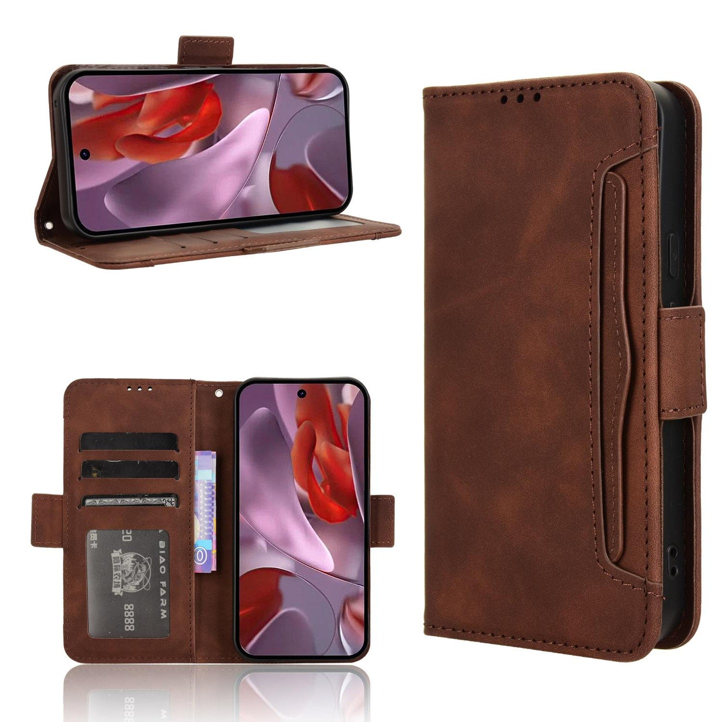 Google Pixel 9a Skin Feel PU Leather Wallet Phone Case with Card Slots, Cash Pocket, Magnetic Closure, Built-In Stand, Full Protection TPU Cover