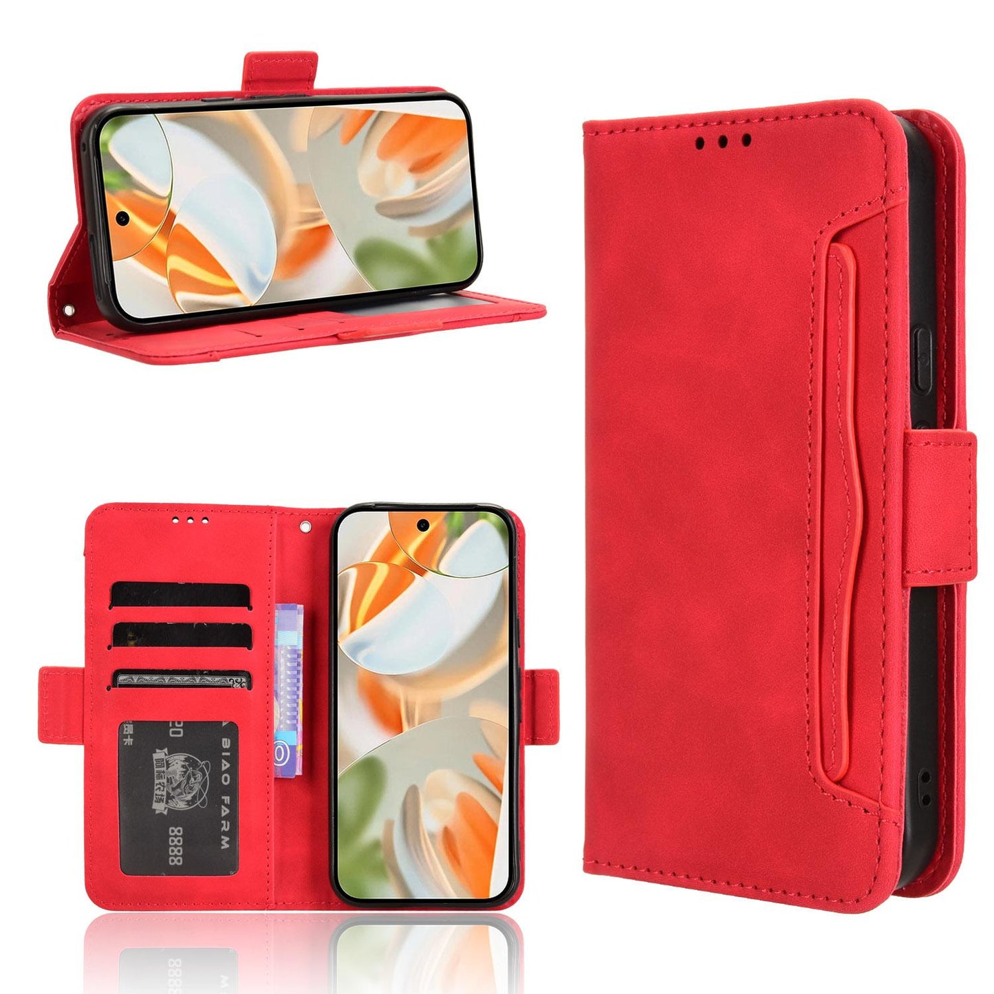 Google Pixel 10 Skin Feel PU Leather Wallet Phone Case with Card Slots, Cash Pocket, Magnetic Closure, Built-In Stand, Full Protection TPU Cover