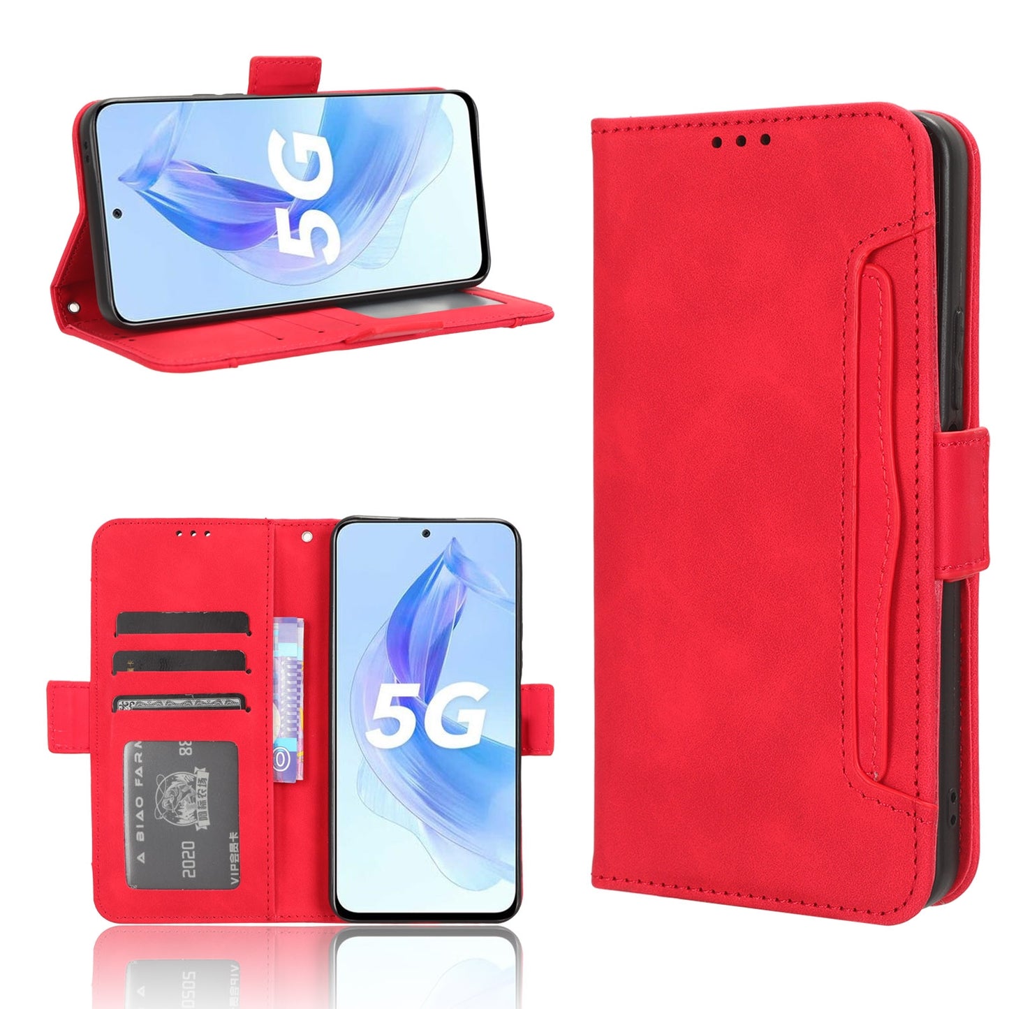 Honor X50i Skin Feel PU Leather Wallet Phone Case with Card Slots, Cash Pocket, Magnetic Closure, Built-In Stand, Full Protection TPU Cover