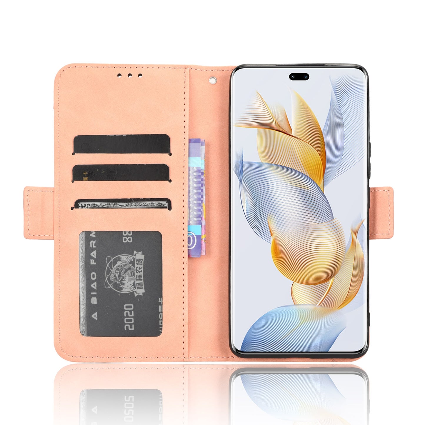 Honor 90 Pro 5G Skin Feel PU Leather Wallet Phone Case with Card Slots, Cash Pocket, Magnetic Closure, Built-In Stand, Full Protection TPU Cover