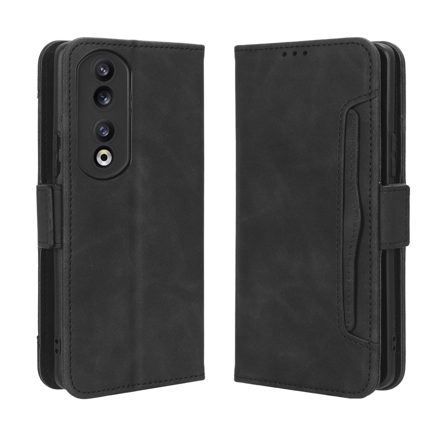 Honor 90 Pro 5G Skin Feel PU Leather Wallet Phone Case with Card Slots, Cash Pocket, Magnetic Closure, Built-In Stand, Full Protection TPU Cover
