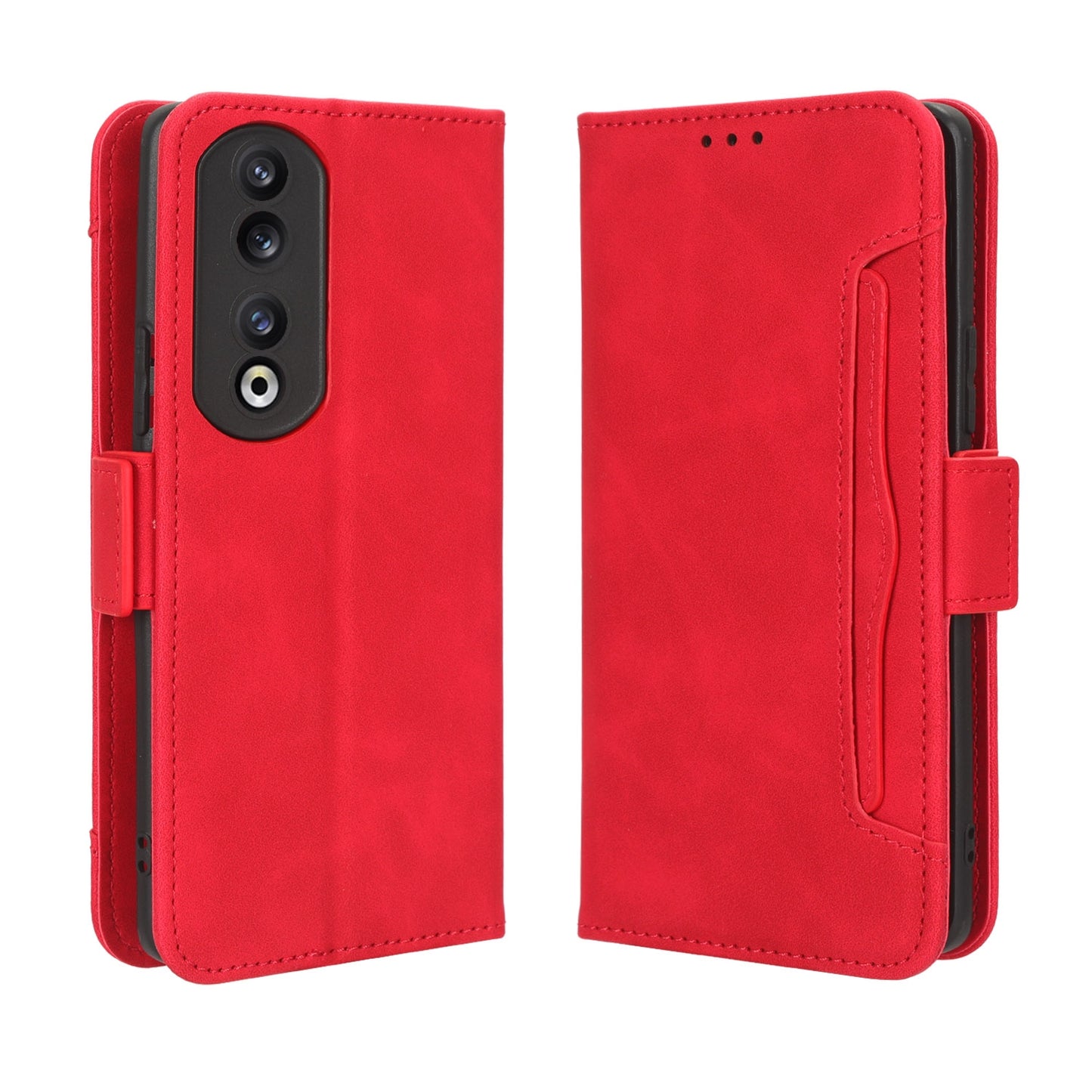 Honor 90 Pro 5G Skin Feel PU Leather Wallet Phone Case with Card Slots, Cash Pocket, Magnetic Closure, Built-In Stand, Full Protection TPU Cover