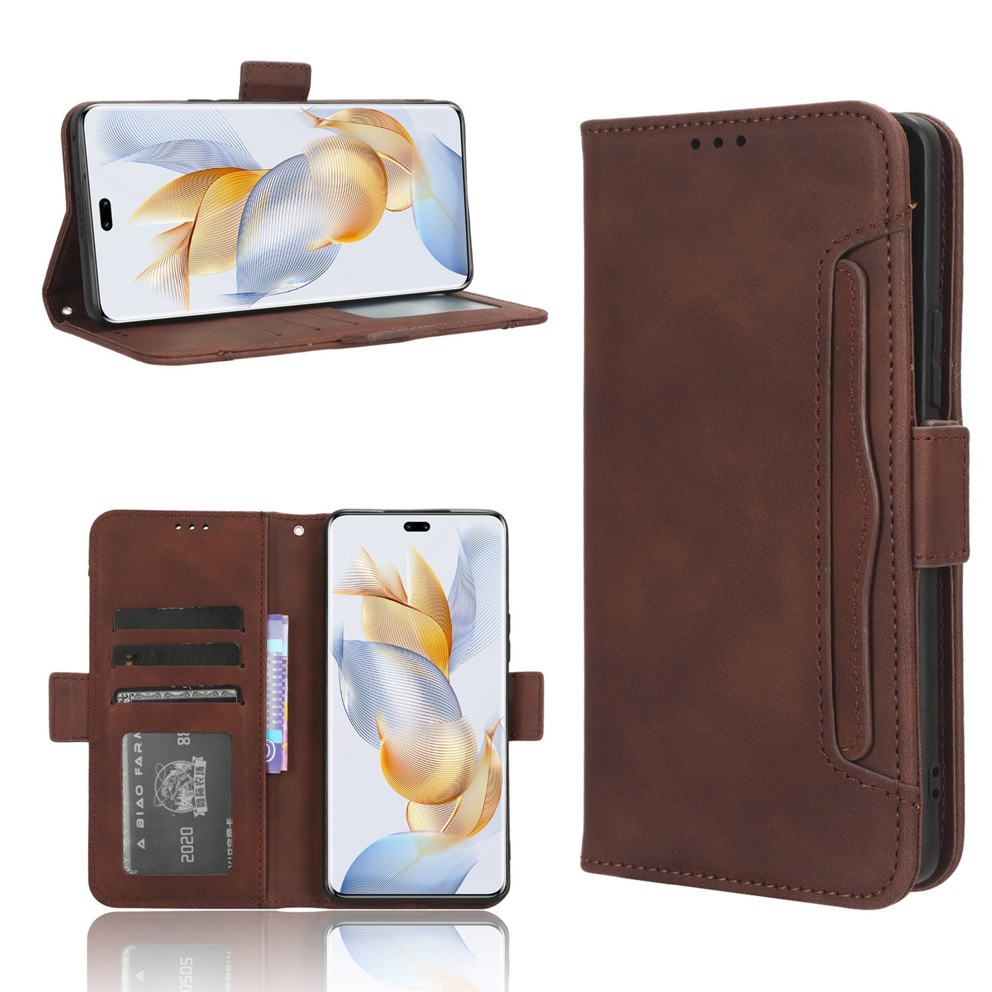 Honor 90 Pro 5G Skin Feel PU Leather Wallet Phone Case with Card Slots, Cash Pocket, Magnetic Closure, Built-In Stand, Full Protection TPU Cover