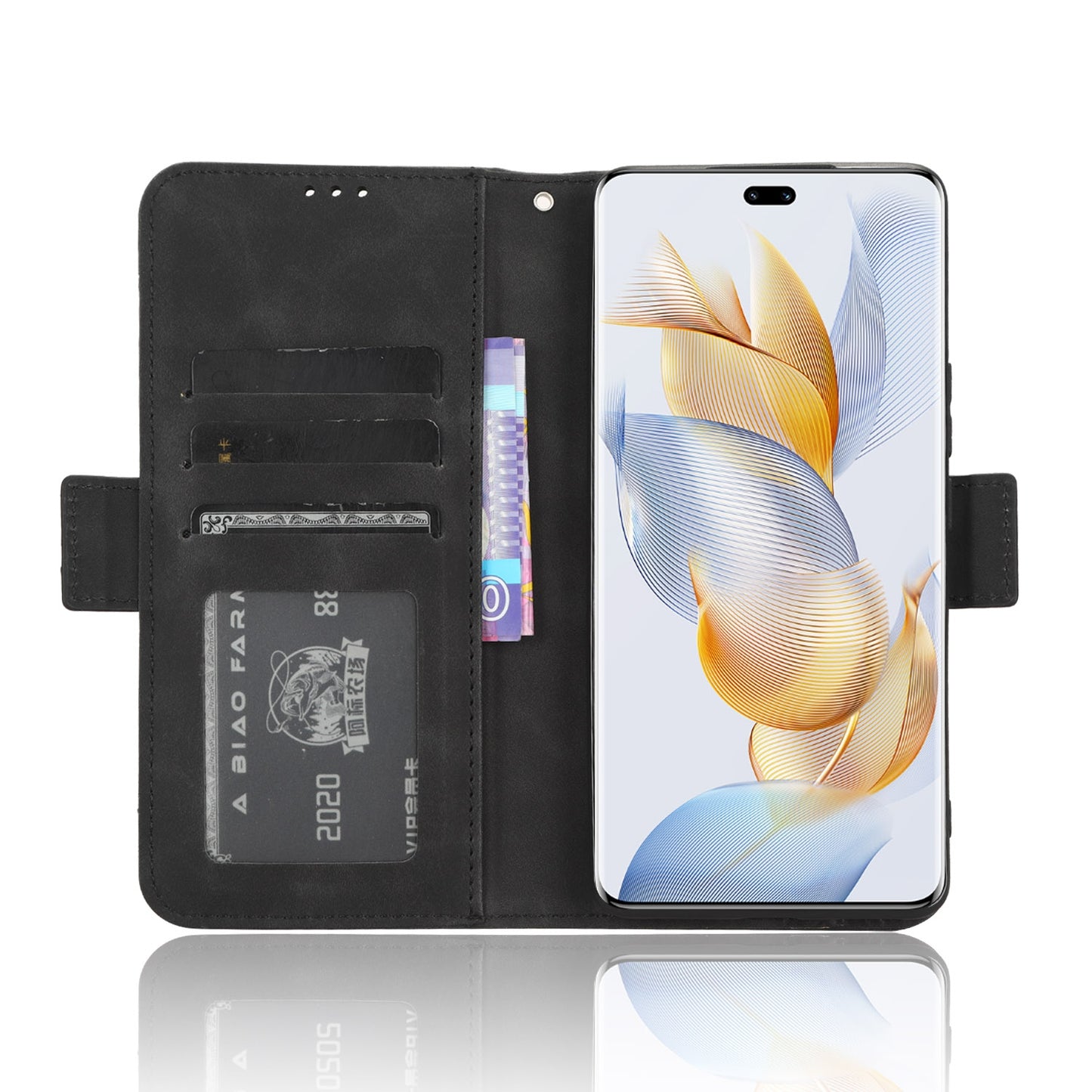 Honor 90 5G Skin Feel PU Leather Wallet Phone Case with Card Slots, Cash Pocket, Magnetic Closure, Built-In Stand, Full Protection TPU Cover