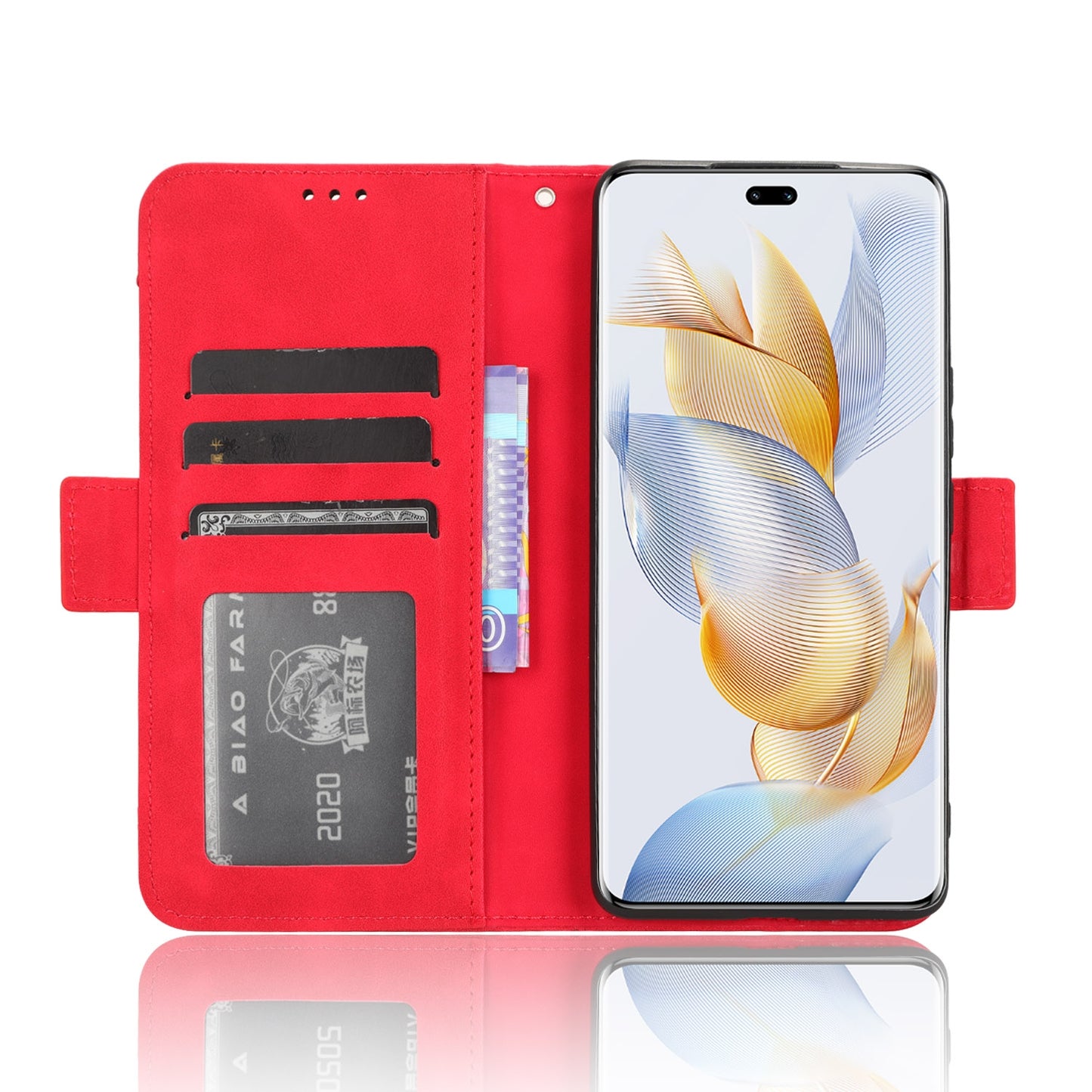 Honor 90 5G Skin Feel PU Leather Wallet Phone Case with Card Slots, Cash Pocket, Magnetic Closure, Built-In Stand, Full Protection TPU Cover