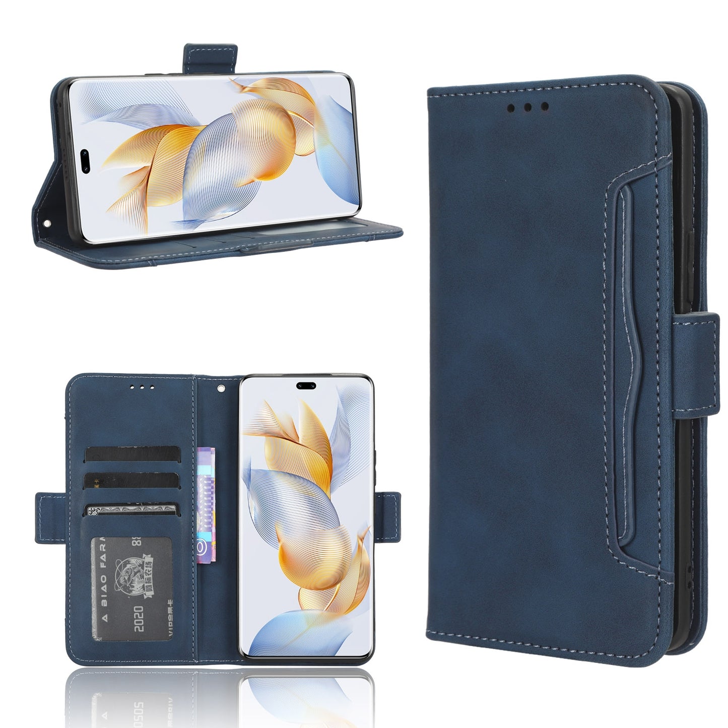 Honor 90 5G Skin Feel PU Leather Wallet Phone Case with Card Slots, Cash Pocket, Magnetic Closure, Built-In Stand, Full Protection TPU Cover