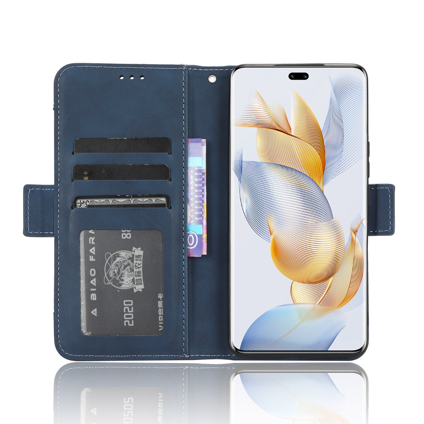 Honor 90 5G Skin Feel PU Leather Wallet Phone Case with Card Slots, Cash Pocket, Magnetic Closure, Built-In Stand, Full Protection TPU Cover