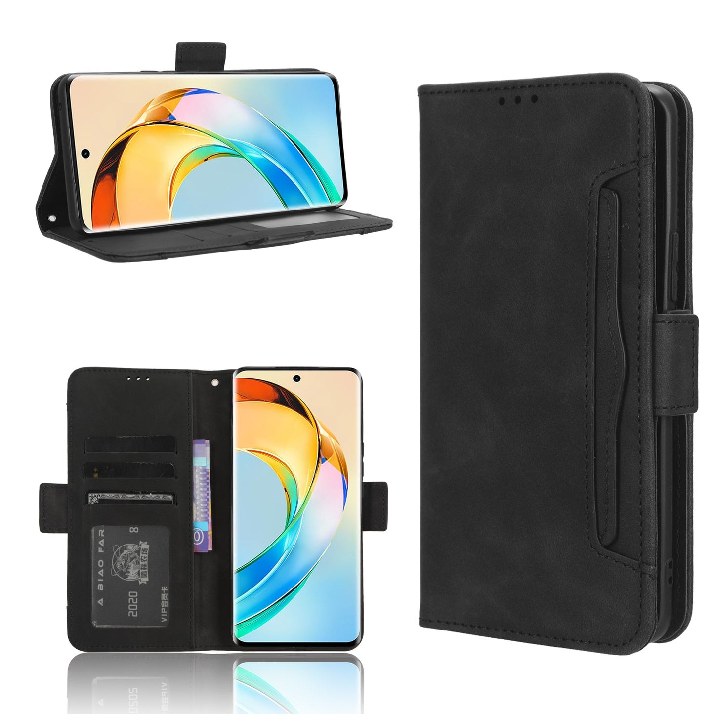 Honor X50 Skin Feel PU Leather Wallet Phone Case with Card Slots, Cash Pocket, Magnetic Closure, Built-In Stand, Full Protection TPU Cover
