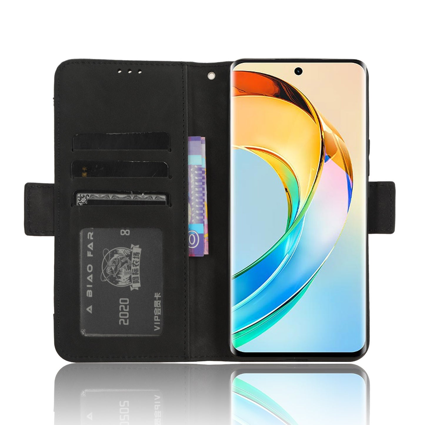 Honor X50 Skin Feel PU Leather Wallet Phone Case with Card Slots, Cash Pocket, Magnetic Closure, Built-In Stand, Full Protection TPU Cover