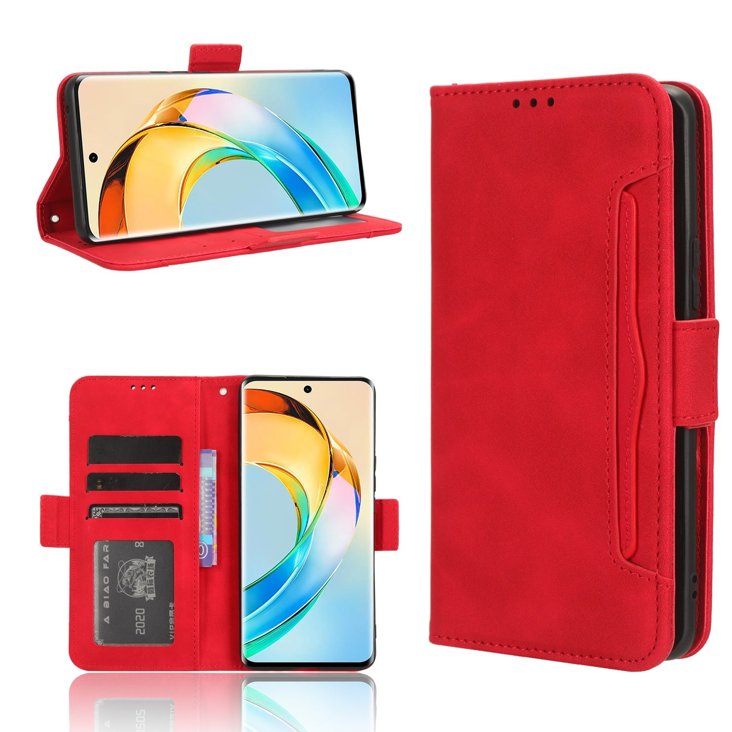Honor X50 Skin Feel PU Leather Wallet Phone Case with Card Slots, Cash Pocket, Magnetic Closure, Built-In Stand, Full Protection TPU Cover