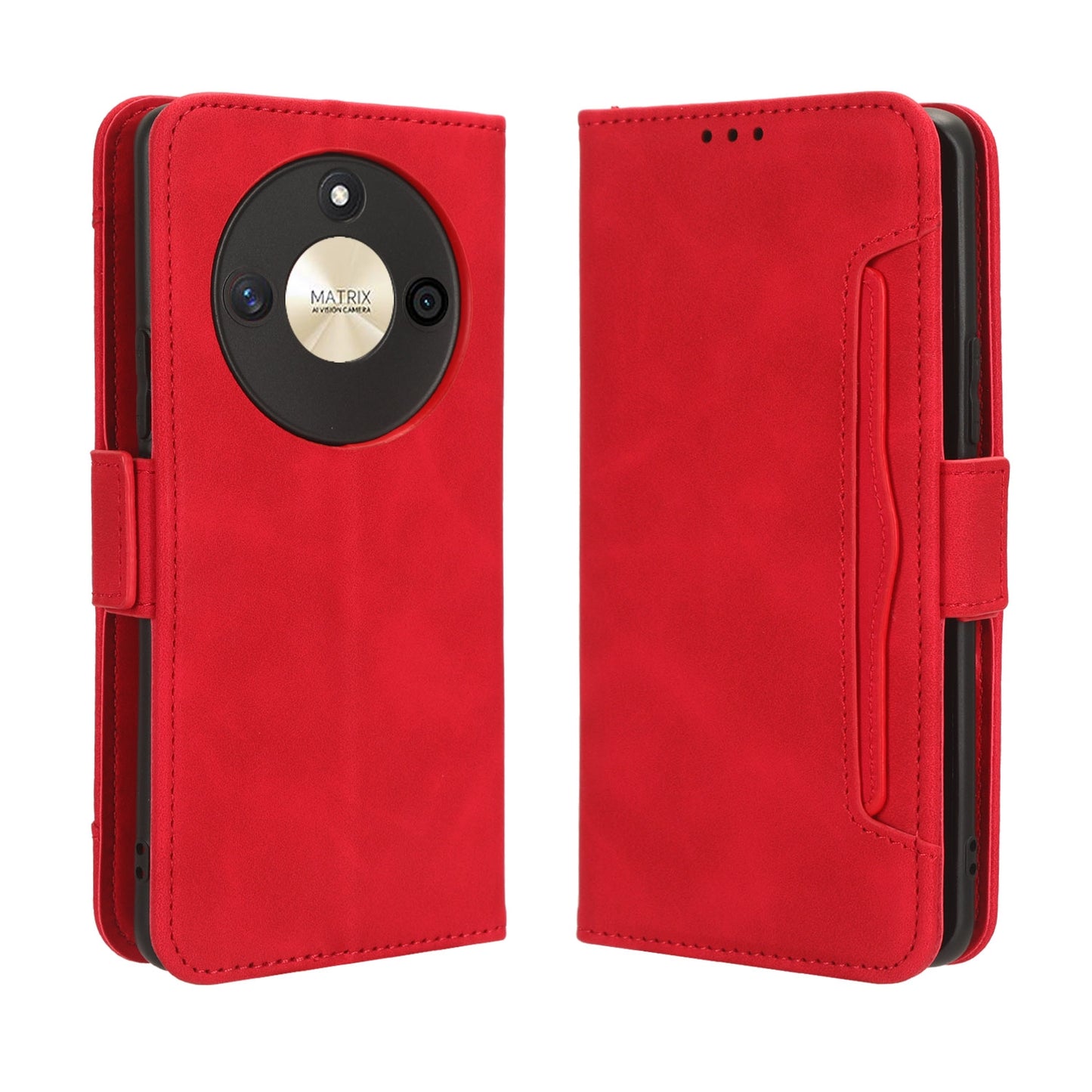 Honor X50 Skin Feel PU Leather Wallet Phone Case with Card Slots, Cash Pocket, Magnetic Closure, Built-In Stand, Full Protection TPU Cover