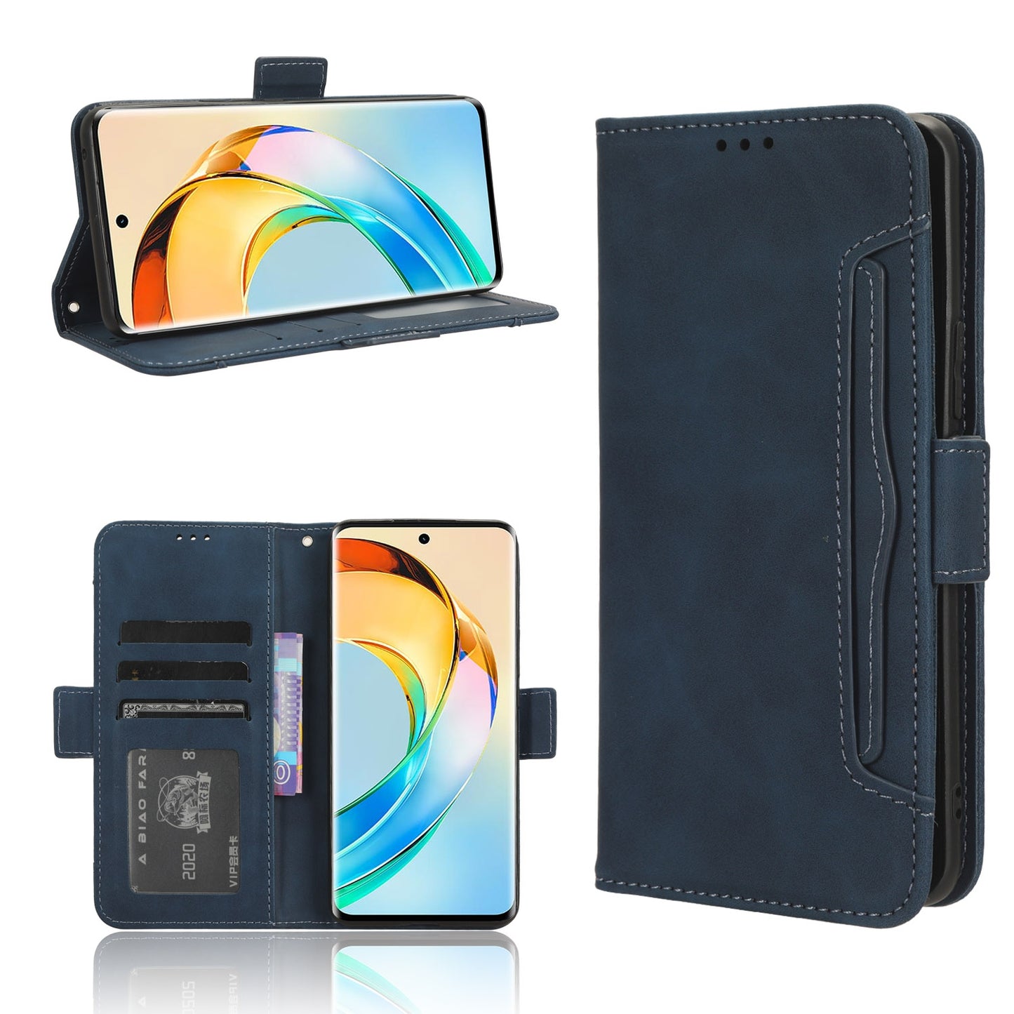 Honor X50 Skin Feel PU Leather Wallet Phone Case with Card Slots, Cash Pocket, Magnetic Closure, Built-In Stand, Full Protection TPU Cover