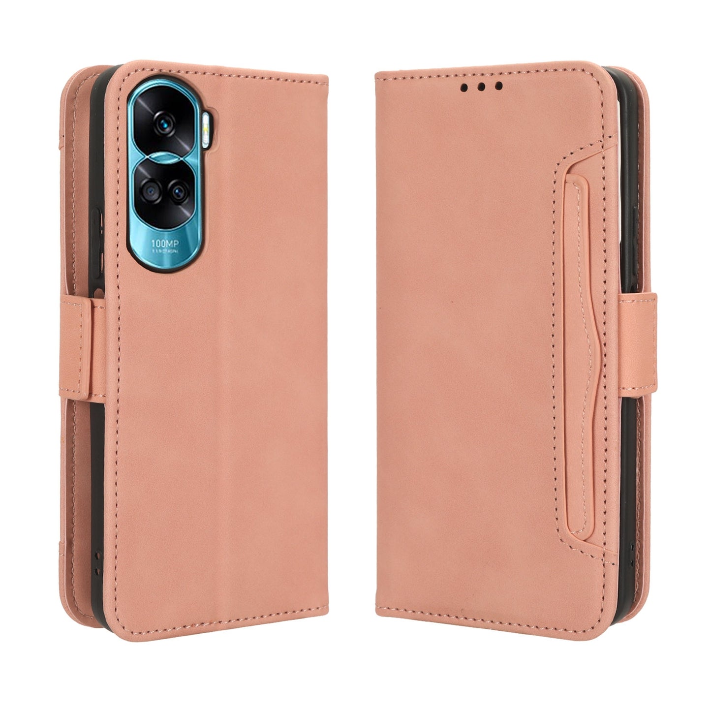 Honor 90 Lite Skin Feel PU Leather Wallet Phone Case with Card Slots, Cash Pocket, Magnetic Closure, Built-In Stand, Full Protection TPU Cover