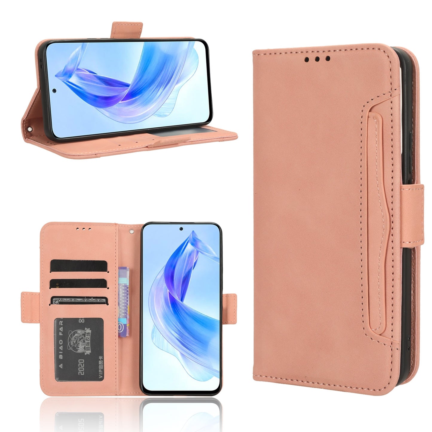 Honor 90 Lite Skin Feel PU Leather Wallet Phone Case with Card Slots, Cash Pocket, Magnetic Closure, Built-In Stand, Full Protection TPU Cover