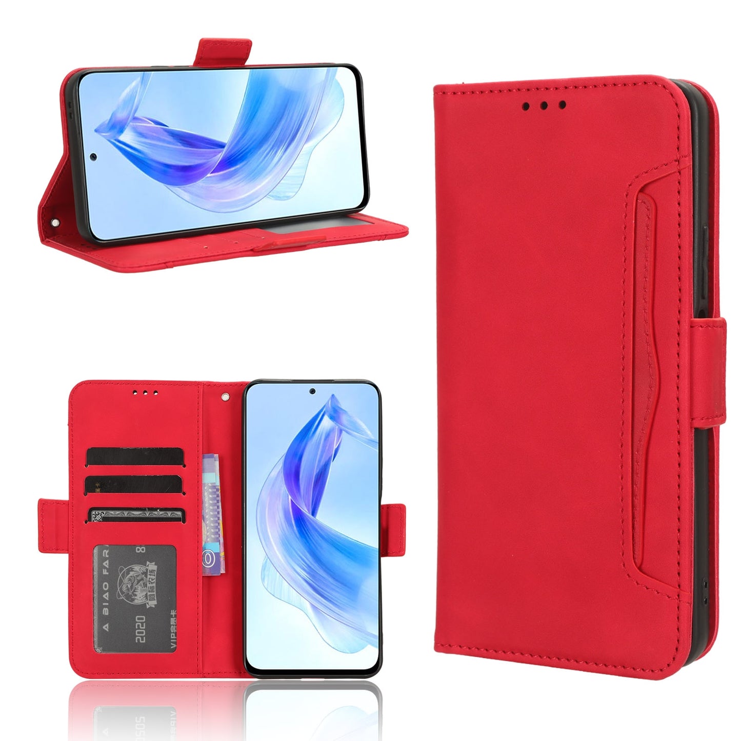 Honor X50i Big Hole Skin Feel PU Leather Wallet Phone Case with Card Slots, Cash Pocket, Magnetic Closure, Built-In Stand, Full Protection TPU Cover