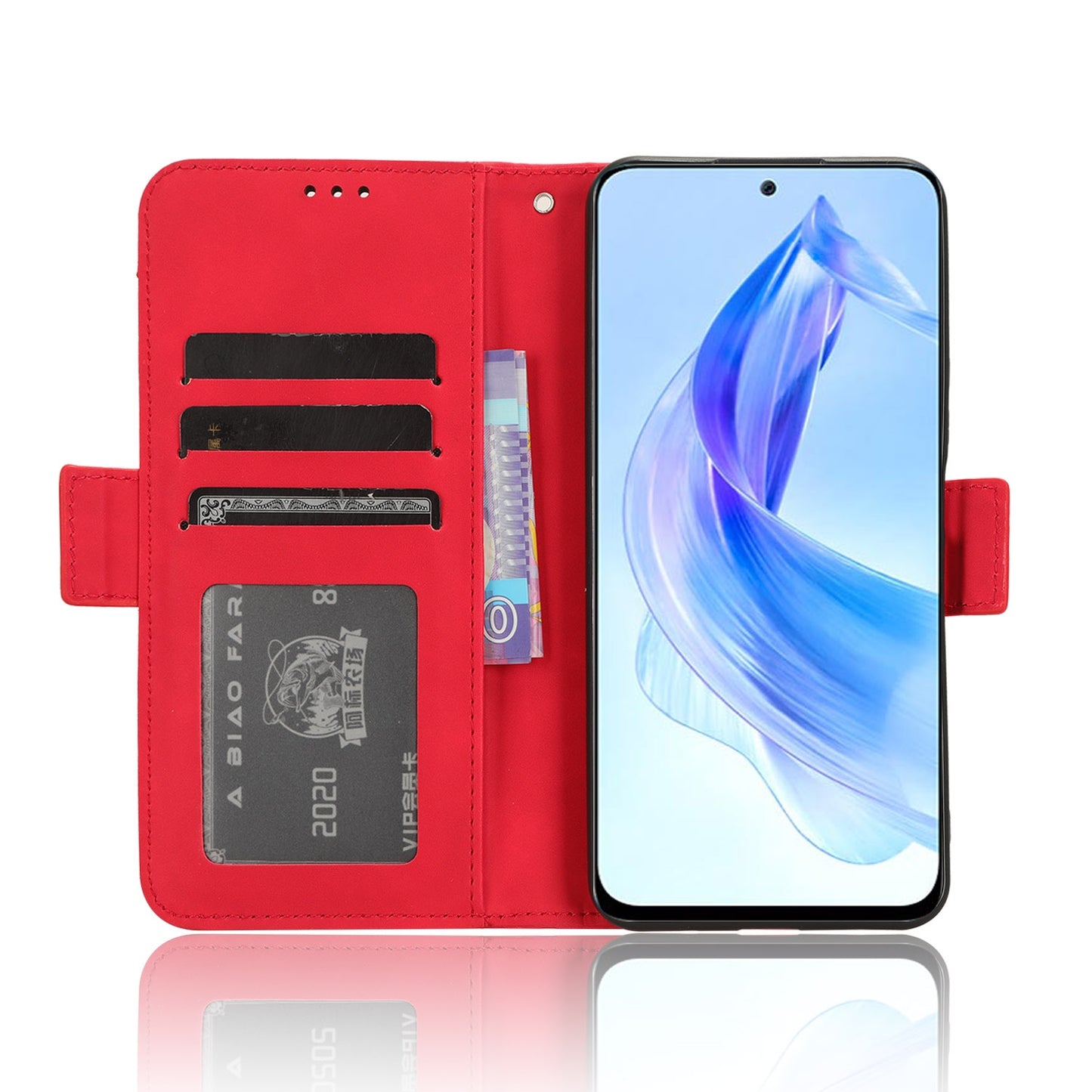 Honor 90 Lite Skin Feel PU Leather Wallet Phone Case with Card Slots, Cash Pocket, Magnetic Closure, Built-In Stand, Full Protection TPU Cover