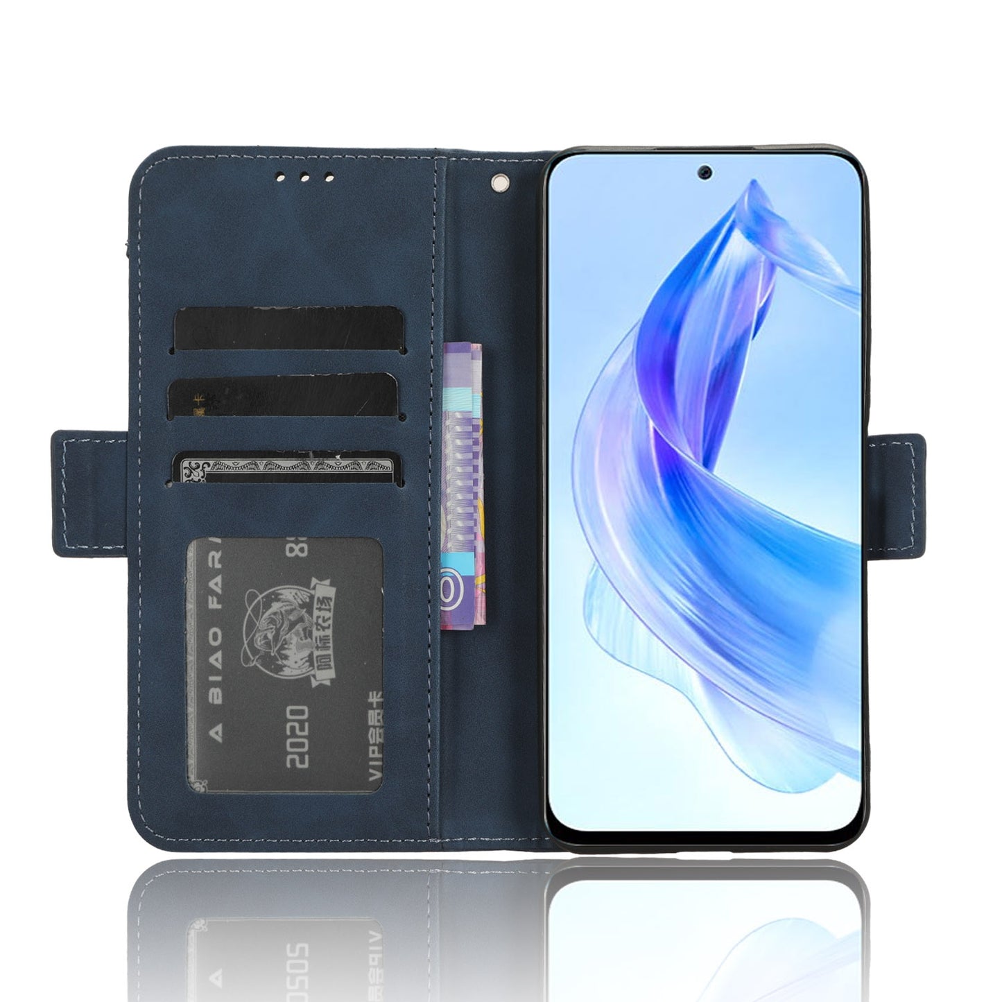 Honor 90 Lite Skin Feel PU Leather Wallet Phone Case with Card Slots, Cash Pocket, Magnetic Closure, Built-In Stand, Full Protection TPU Cover