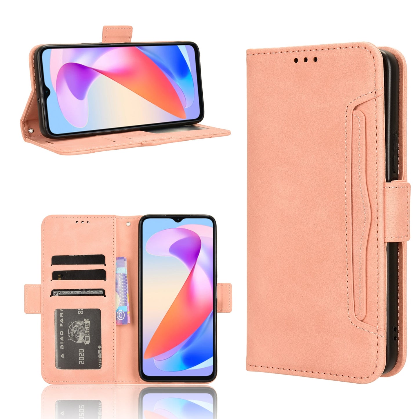 Honor X6a 4G Skin Feel PU Leather Wallet Phone Case with Card Slots, Cash Pocket, Magnetic Closure, Built-In Stand, Full Protection TPU Cover