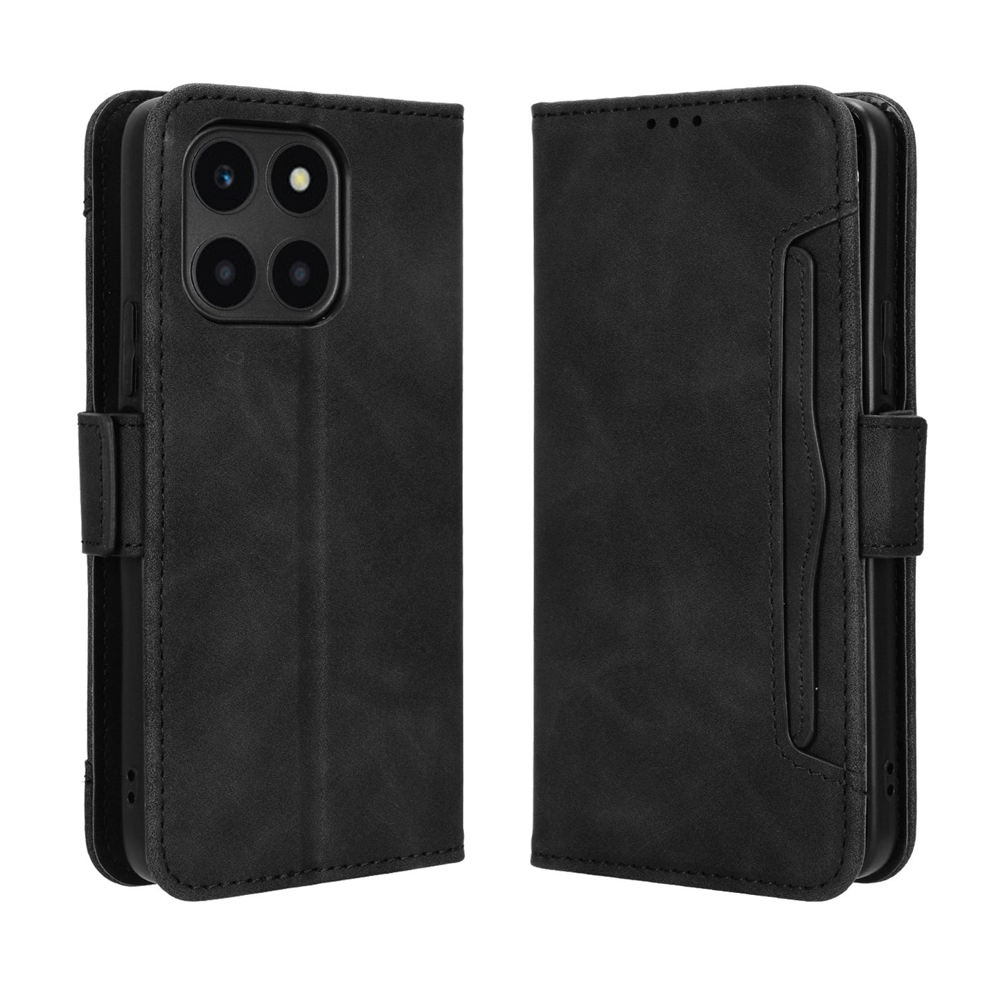 Honor X6a 4G Skin Feel PU Leather Wallet Phone Case with Card Slots, Cash Pocket, Magnetic Closure, Built-In Stand, Full Protection TPU Cover