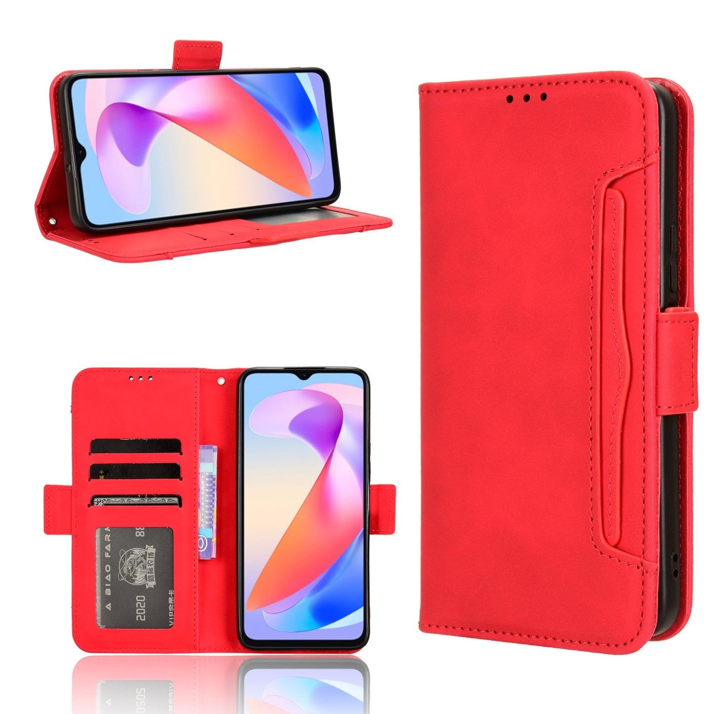 Honor X6a 4G Skin Feel PU Leather Wallet Phone Case with Card Slots, Cash Pocket, Magnetic Closure, Built-In Stand, Full Protection TPU Cover