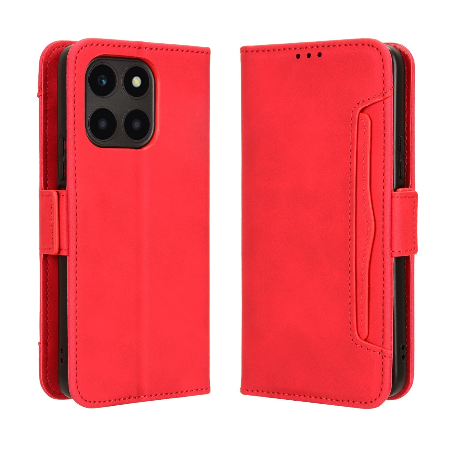 Honor X6a 4G Skin Feel PU Leather Wallet Phone Case with Card Slots, Cash Pocket, Magnetic Closure, Built-In Stand, Full Protection TPU Cover