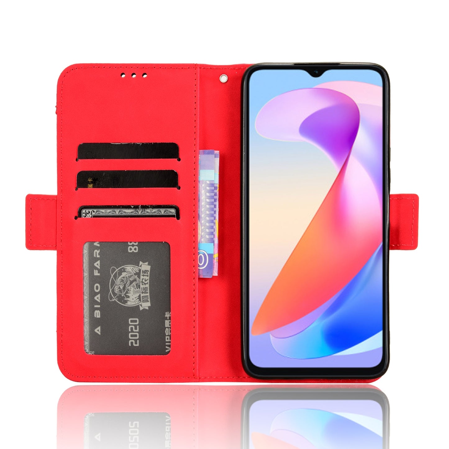 Honor X6a 4G Skin Feel PU Leather Wallet Phone Case with Card Slots, Cash Pocket, Magnetic Closure, Built-In Stand, Full Protection TPU Cover
