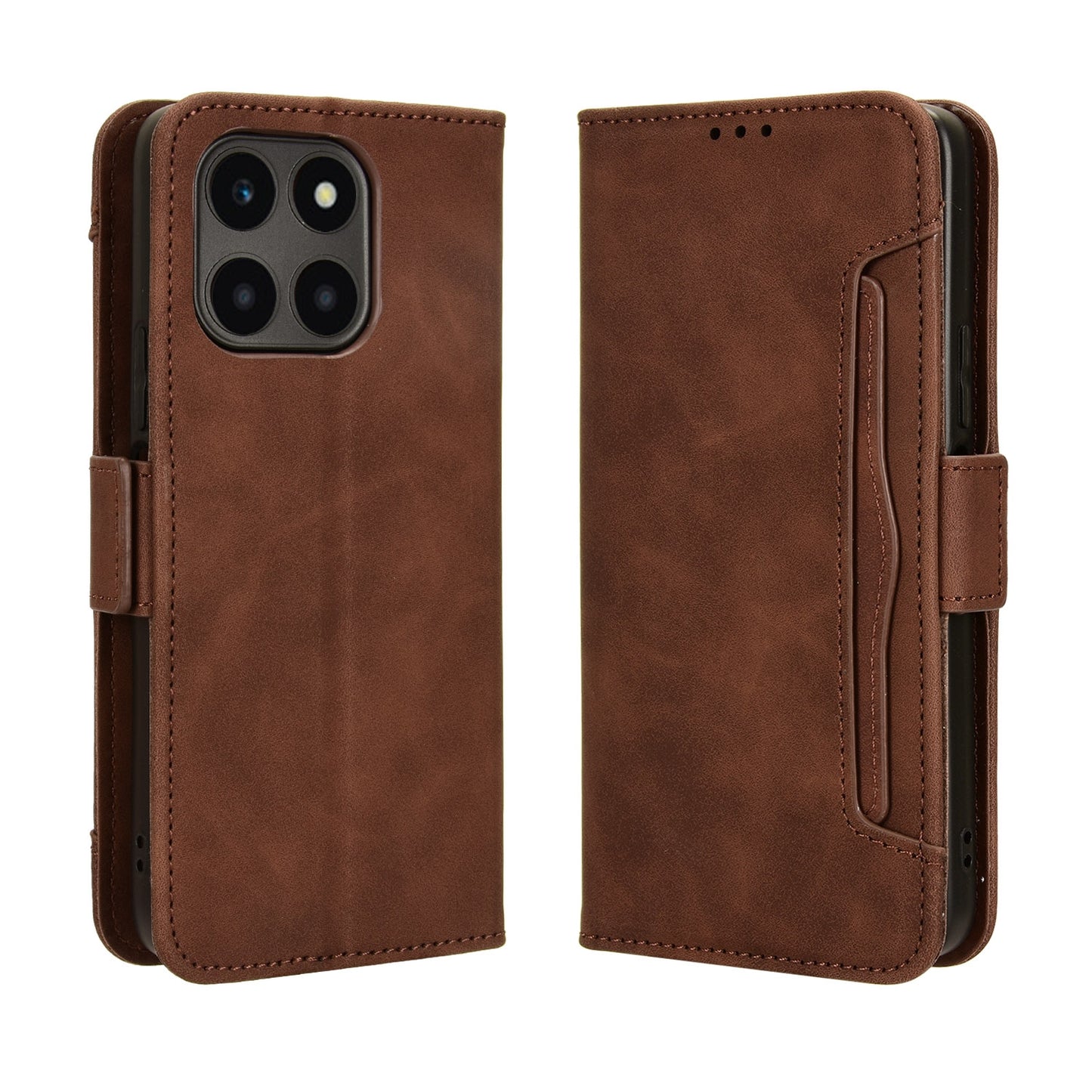 Honor X6a 4G Skin Feel PU Leather Wallet Phone Case with Card Slots, Cash Pocket, Magnetic Closure, Built-In Stand, Full Protection TPU Cover