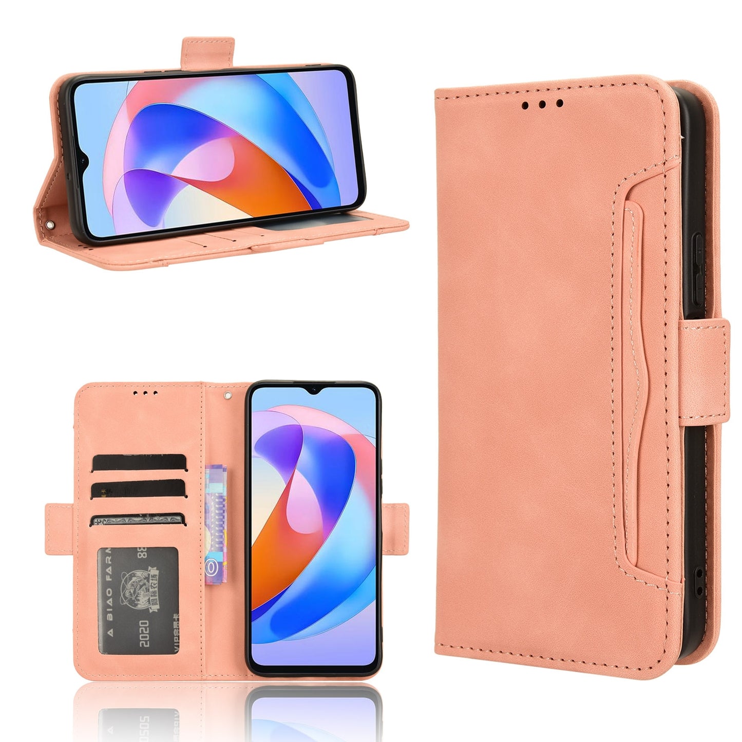 Honor X5 Plus Skin Feel PU Leather Wallet Phone Case with Card Slots, Cash Pocket, Magnetic Closure, Built-In Stand, Full Protection TPU Cover