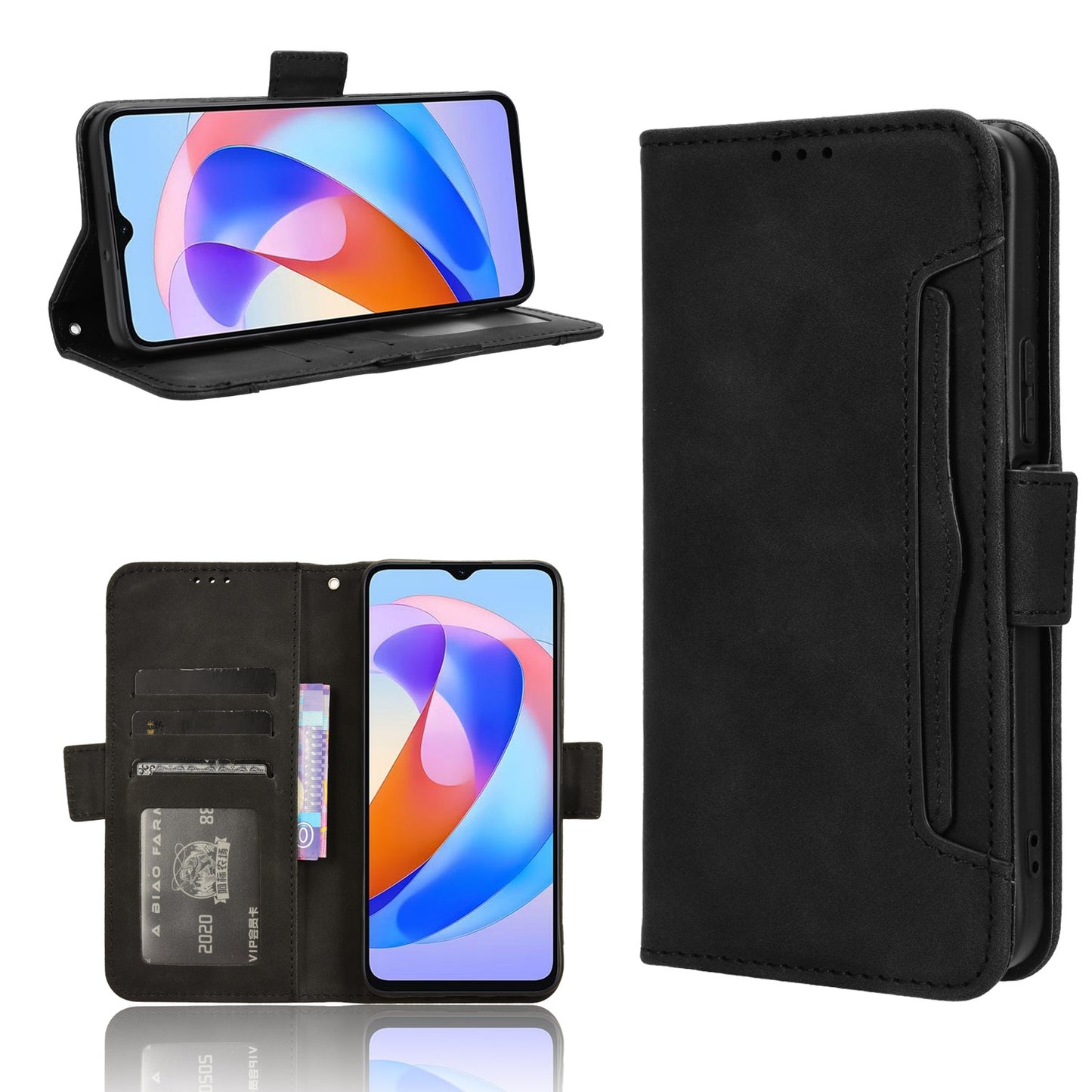 Honor X5 Plus Skin Feel PU Leather Wallet Phone Case with Card Slots, Cash Pocket, Magnetic Closure, Built-In Stand, Full Protection TPU Cover