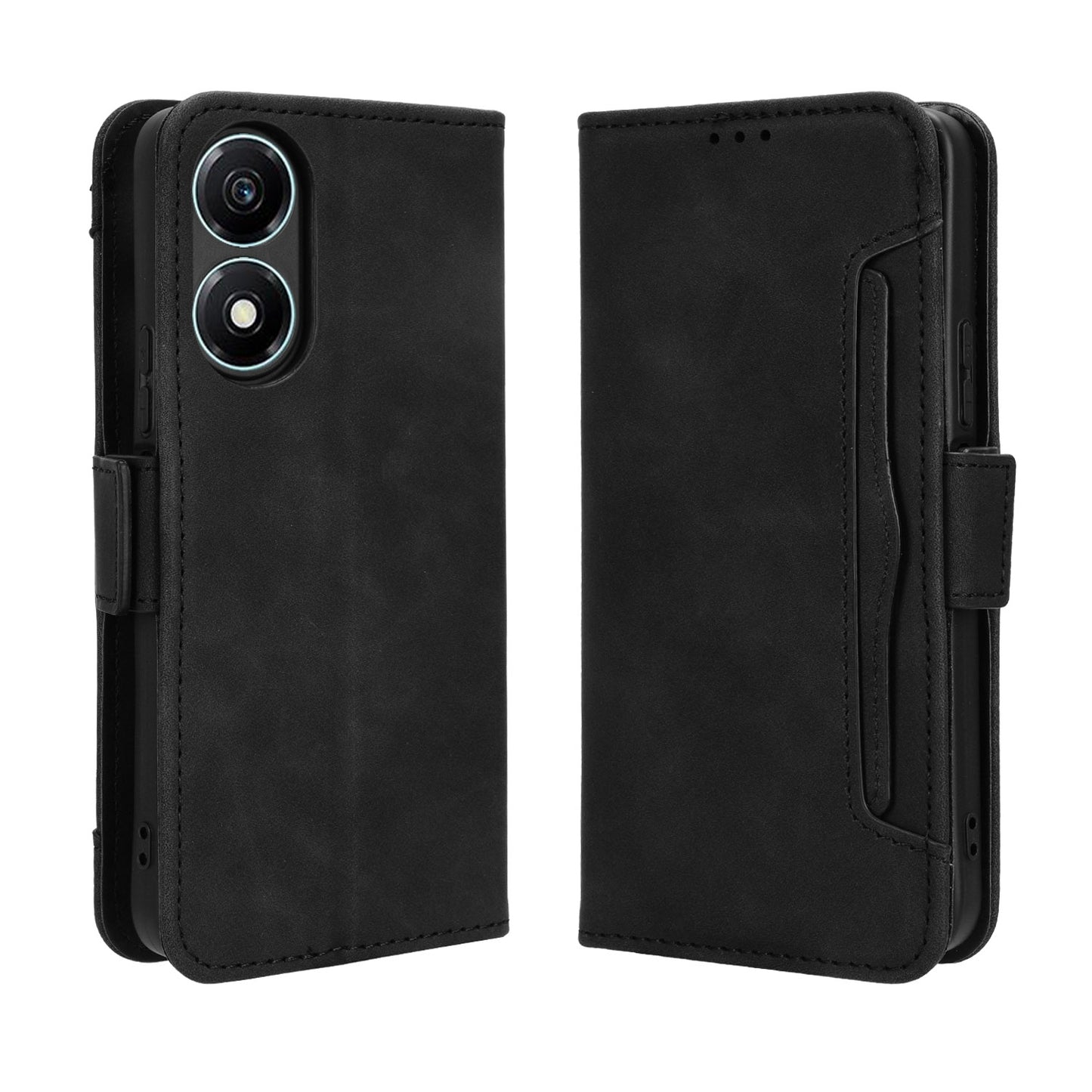 Honor X5 Plus Skin Feel PU Leather Wallet Phone Case with Card Slots, Cash Pocket, Magnetic Closure, Built-In Stand, Full Protection TPU Cover