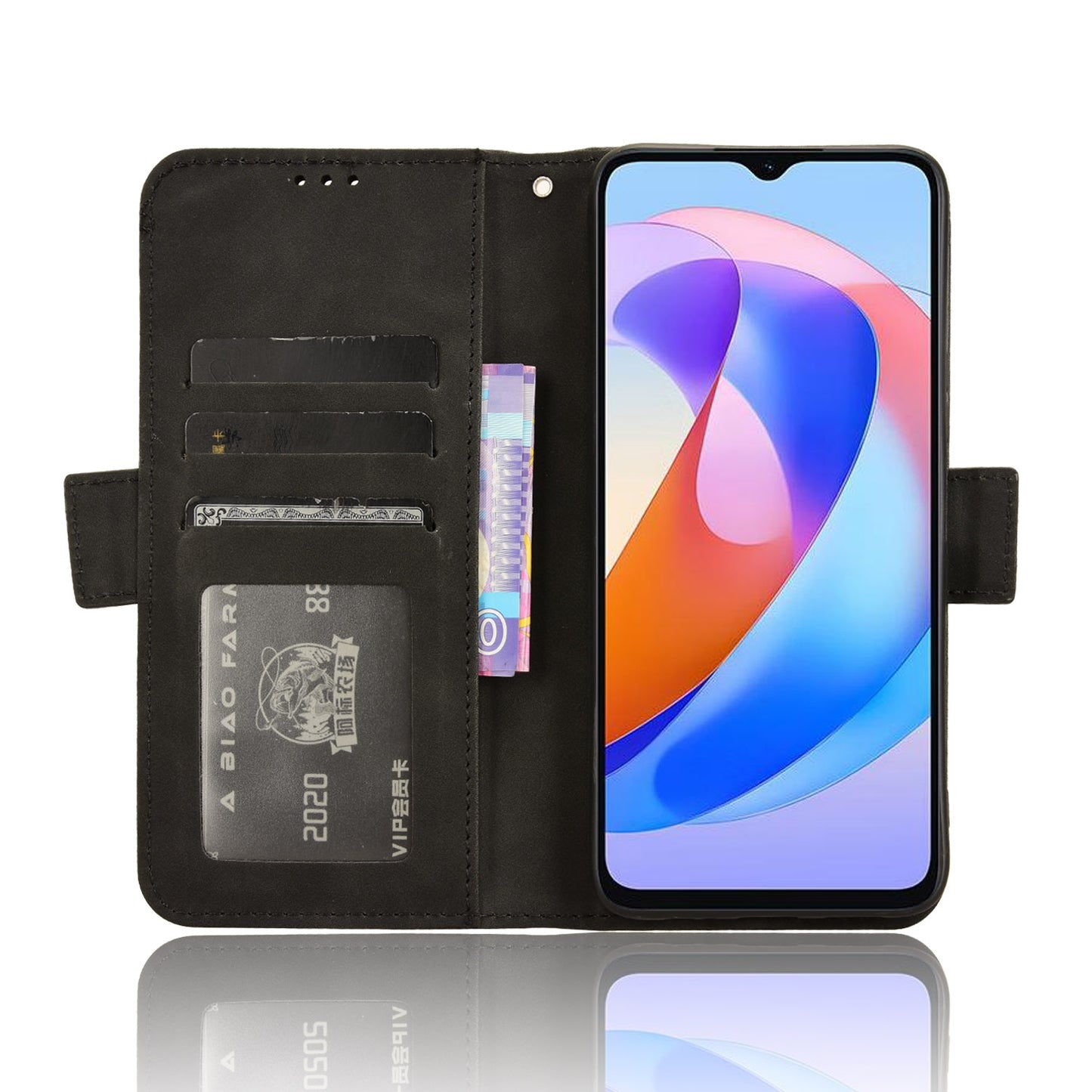 Honor X5 Plus Skin Feel PU Leather Wallet Phone Case with Card Slots, Cash Pocket, Magnetic Closure, Built-In Stand, Full Protection TPU Cover
