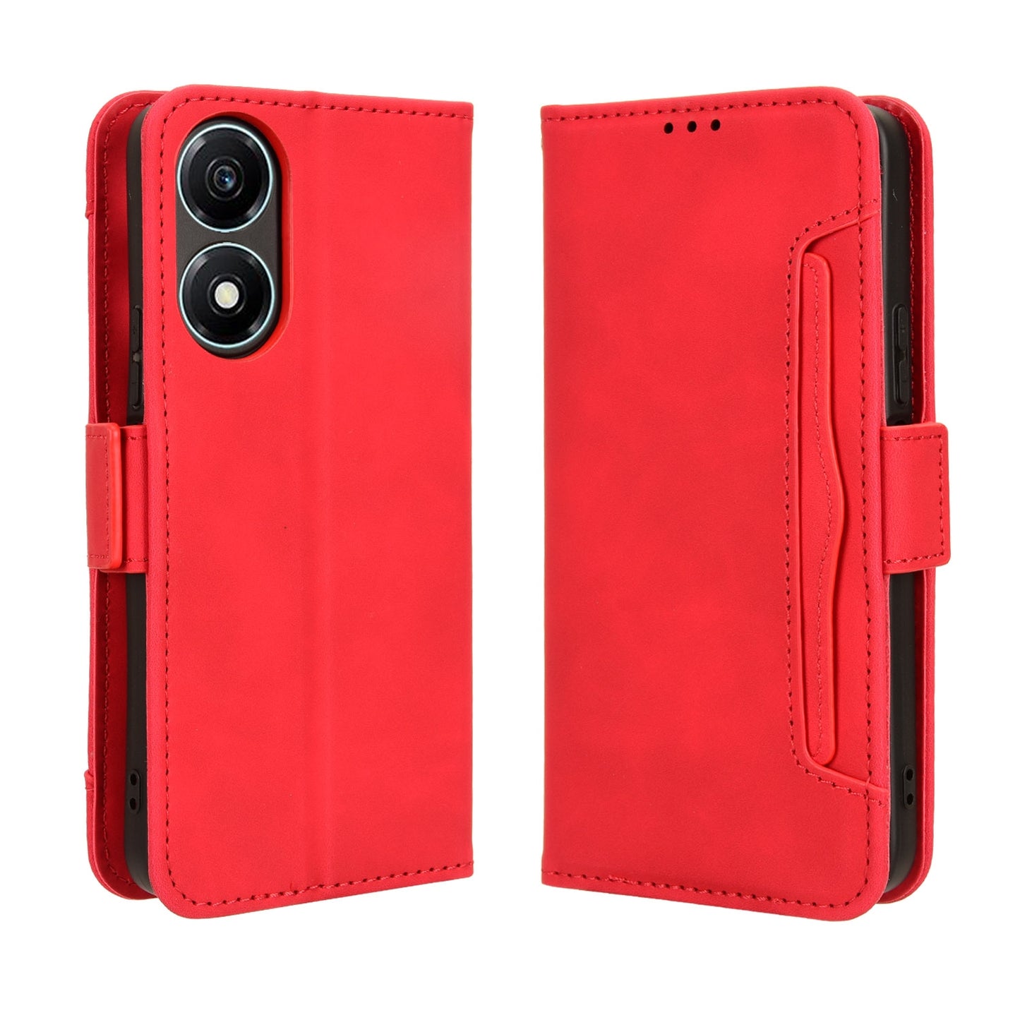 Honor X5 Plus Skin Feel PU Leather Wallet Phone Case with Card Slots, Cash Pocket, Magnetic Closure, Built-In Stand, Full Protection TPU Cover