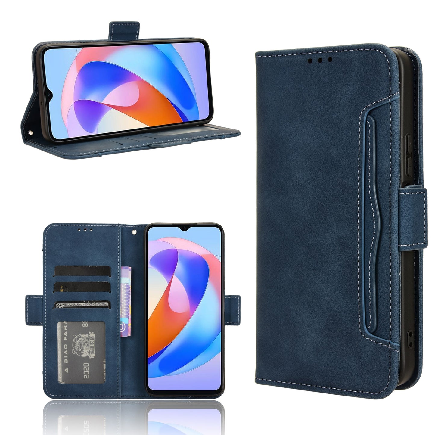 Honor X5 Plus Skin Feel PU Leather Wallet Phone Case with Card Slots, Cash Pocket, Magnetic Closure, Built-In Stand, Full Protection TPU Cover