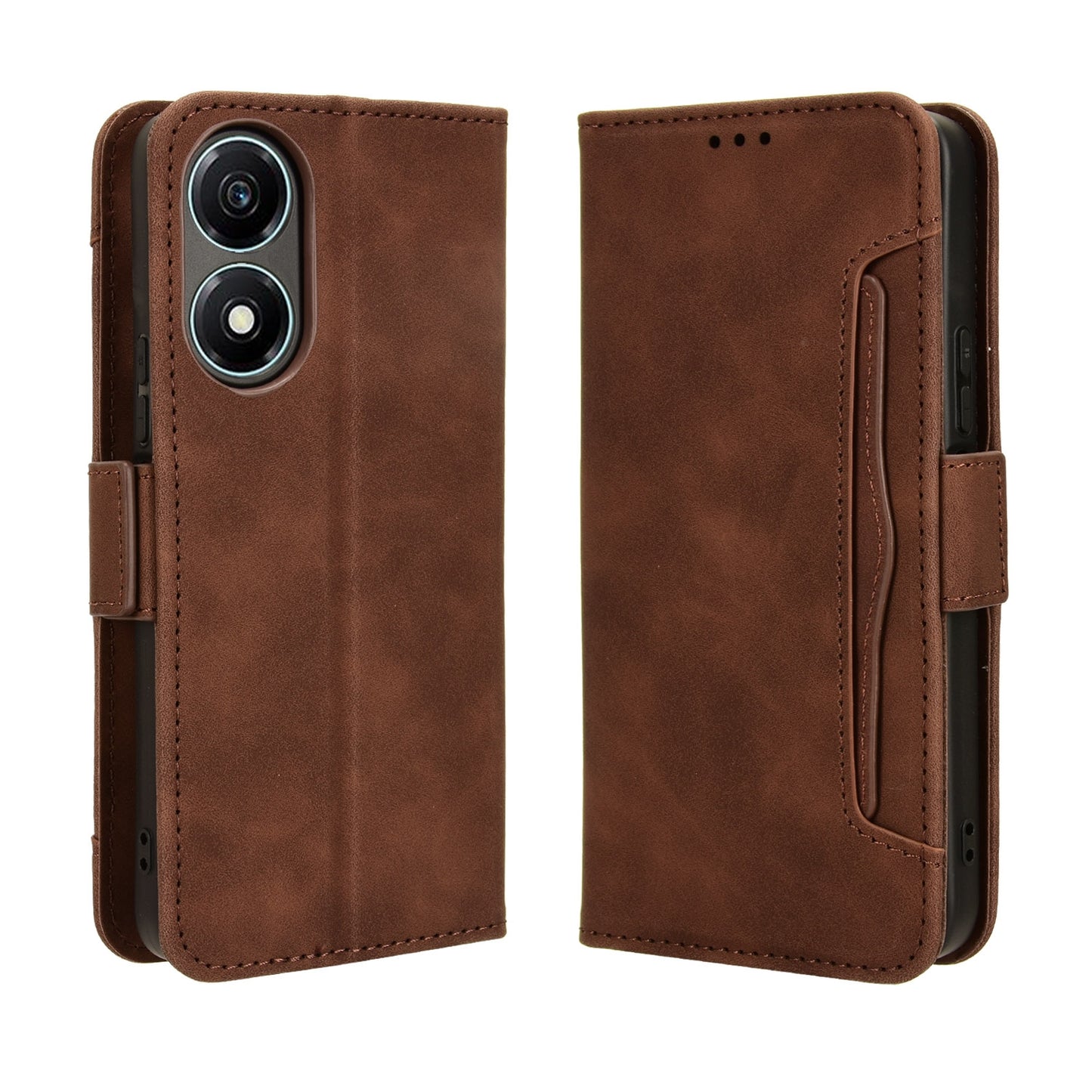 Honor X5 Plus Skin Feel PU Leather Wallet Phone Case with Card Slots, Cash Pocket, Magnetic Closure, Built-In Stand, Full Protection TPU Cover